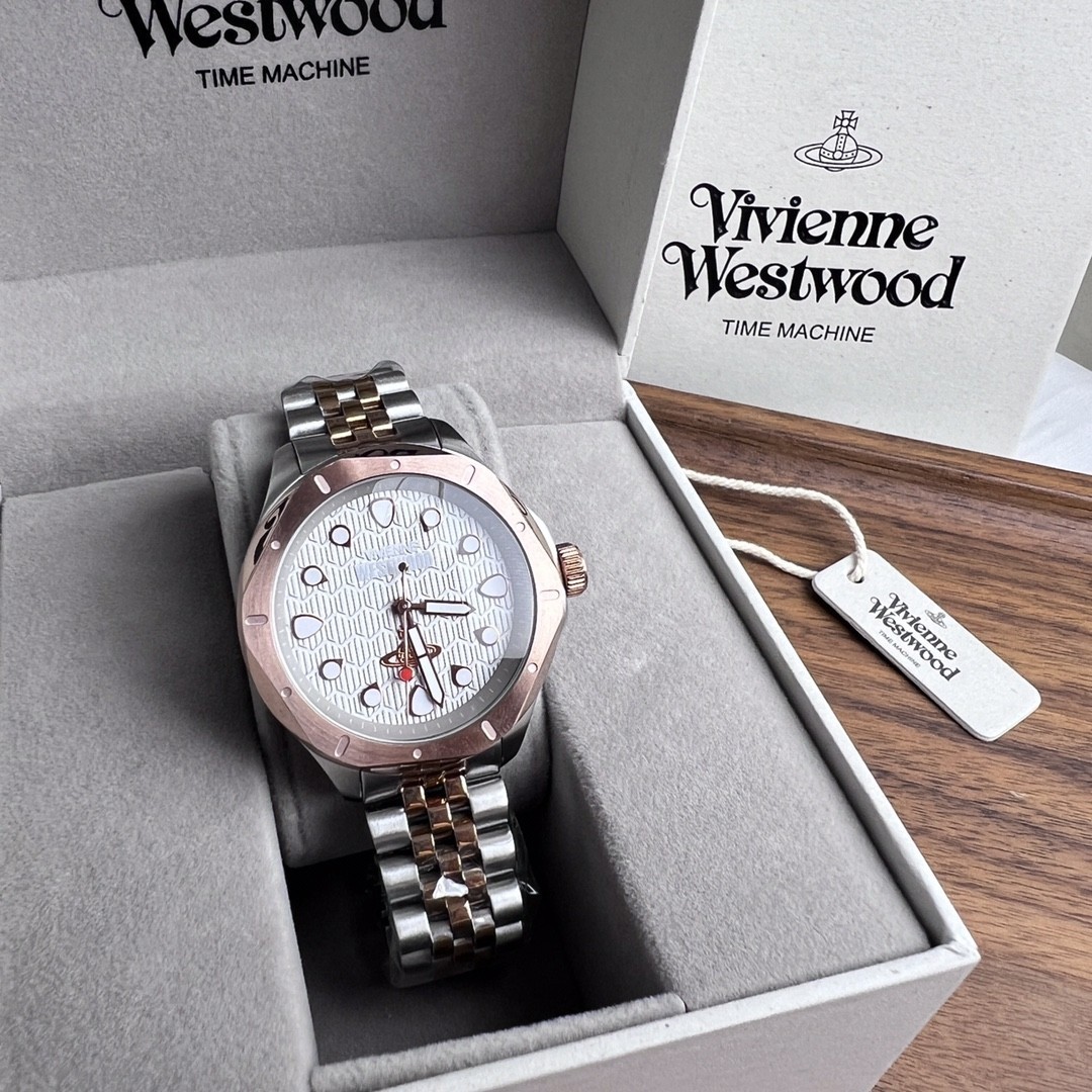 VIVIENNE vv219 White Dial Rose interlaced gold watch strap Quartz Watch