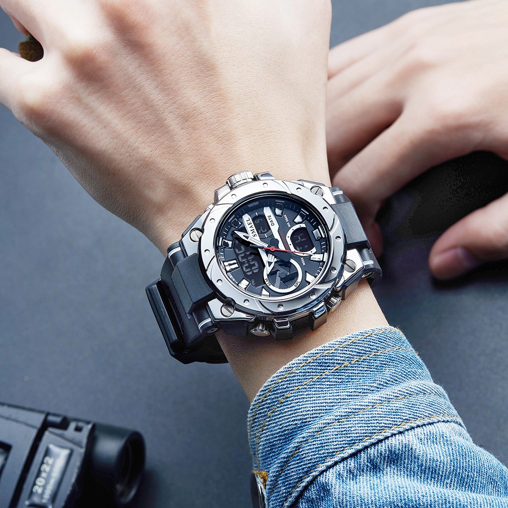 SMAEL Men Digital Sport Watch Large Dial LED Alarm Wristwatch Boy Military Watct