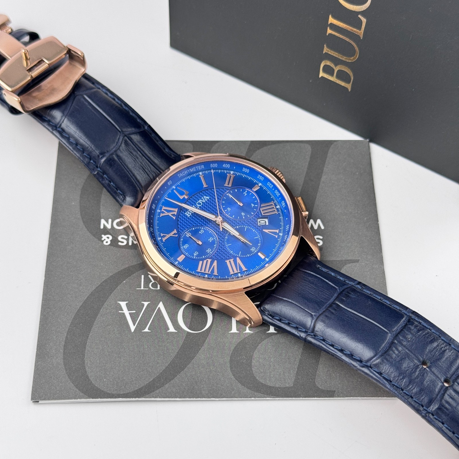 Bulova Classic Wilton 97B170 Blue Dial Leather Strap Men’s Chronograph Watch