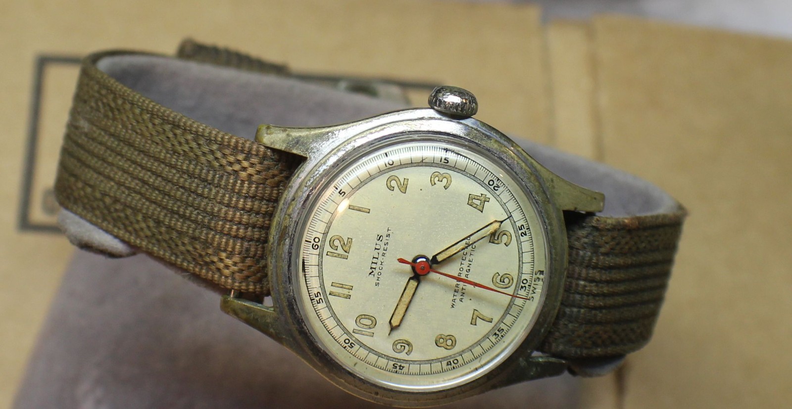 Vintage Milus Military Dial Wrist Watch Original WW2 Era 17j Nato Strap