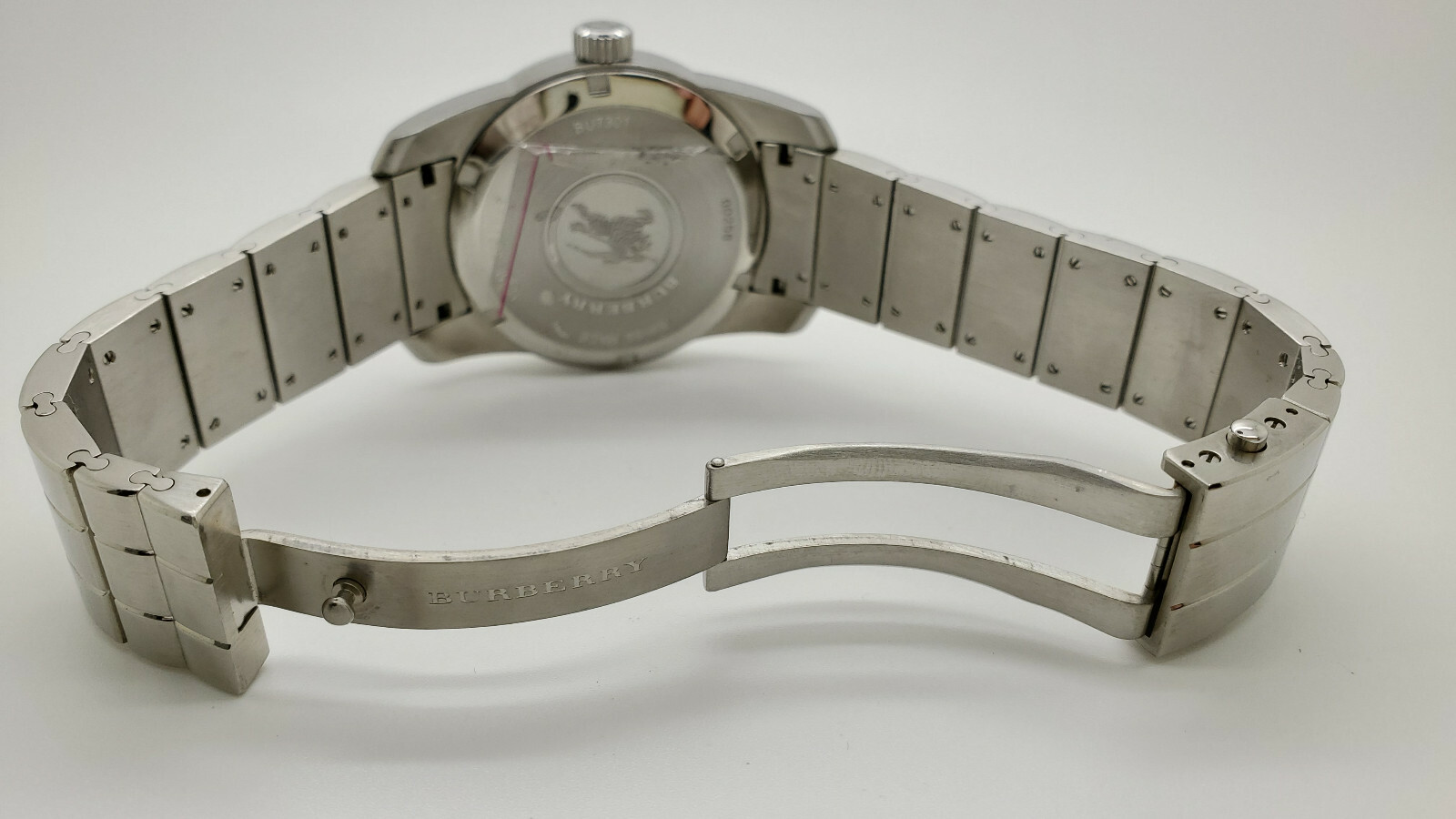 Burberry BU7301 Silver Tone White Date Dial Mens Swiss Made Dress Watch