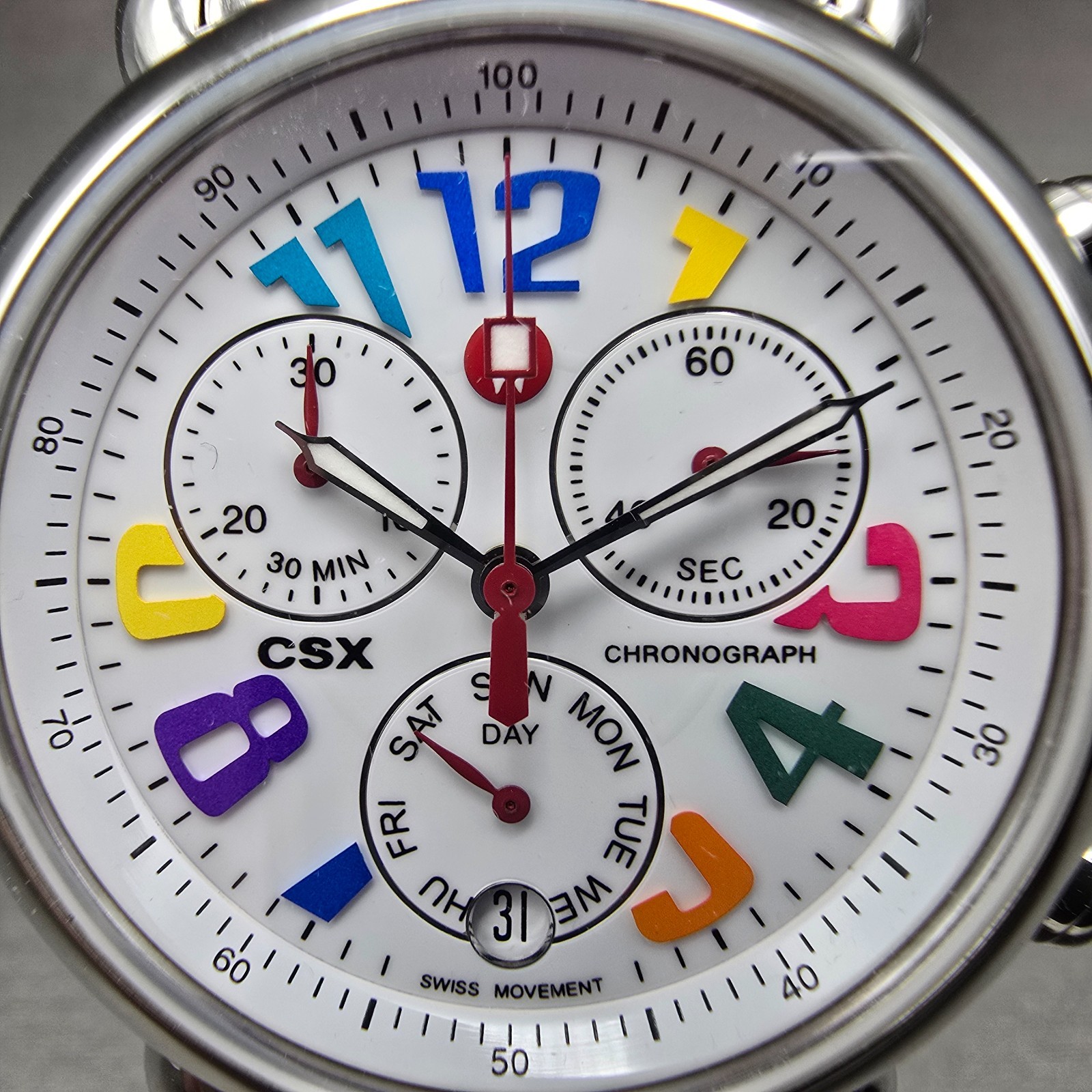 Michele CSX Carousel Chronograph Watch Women 36mm White Dial Steel Dayate NewBat