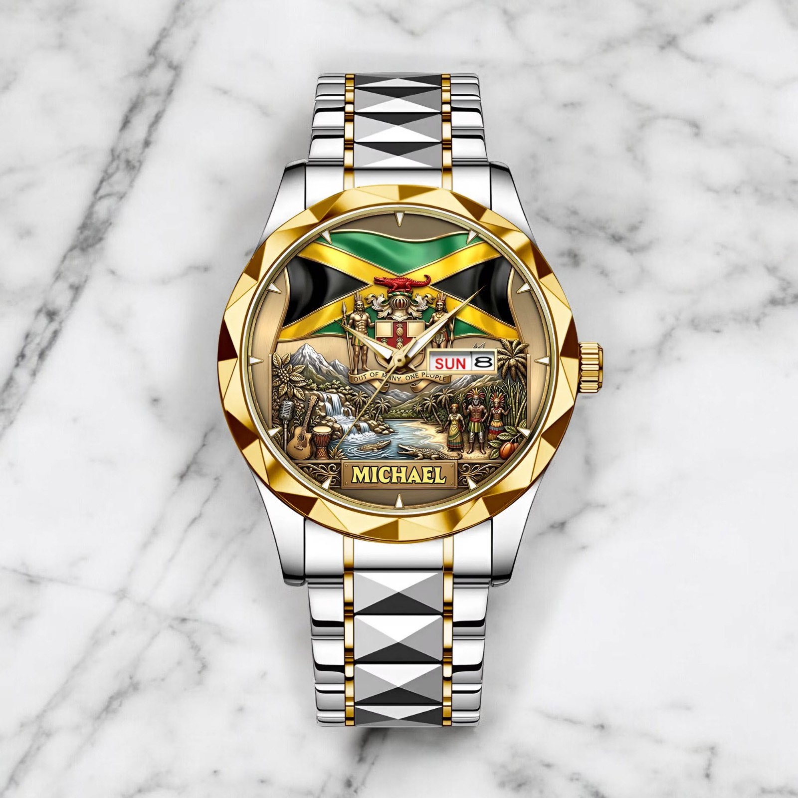 Personalized Jamaica Dial Watch Custom Name Jamaican Flag Pride Gift Men Heritag