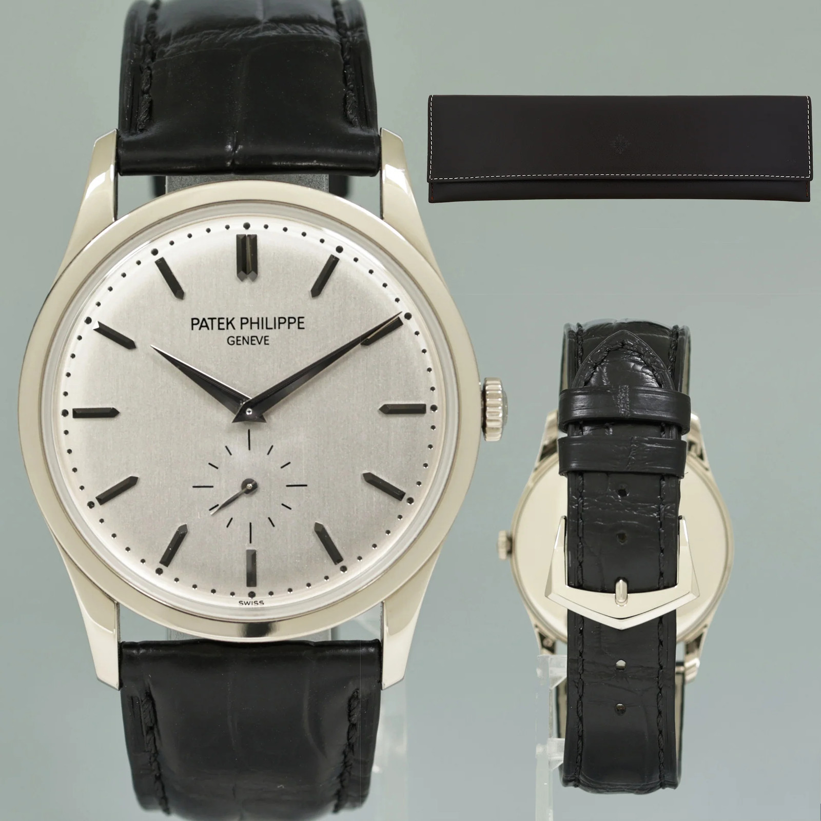 MINT Patek Philippe 5196G 37mm White Gold Calatrava Black Leather Watch Box