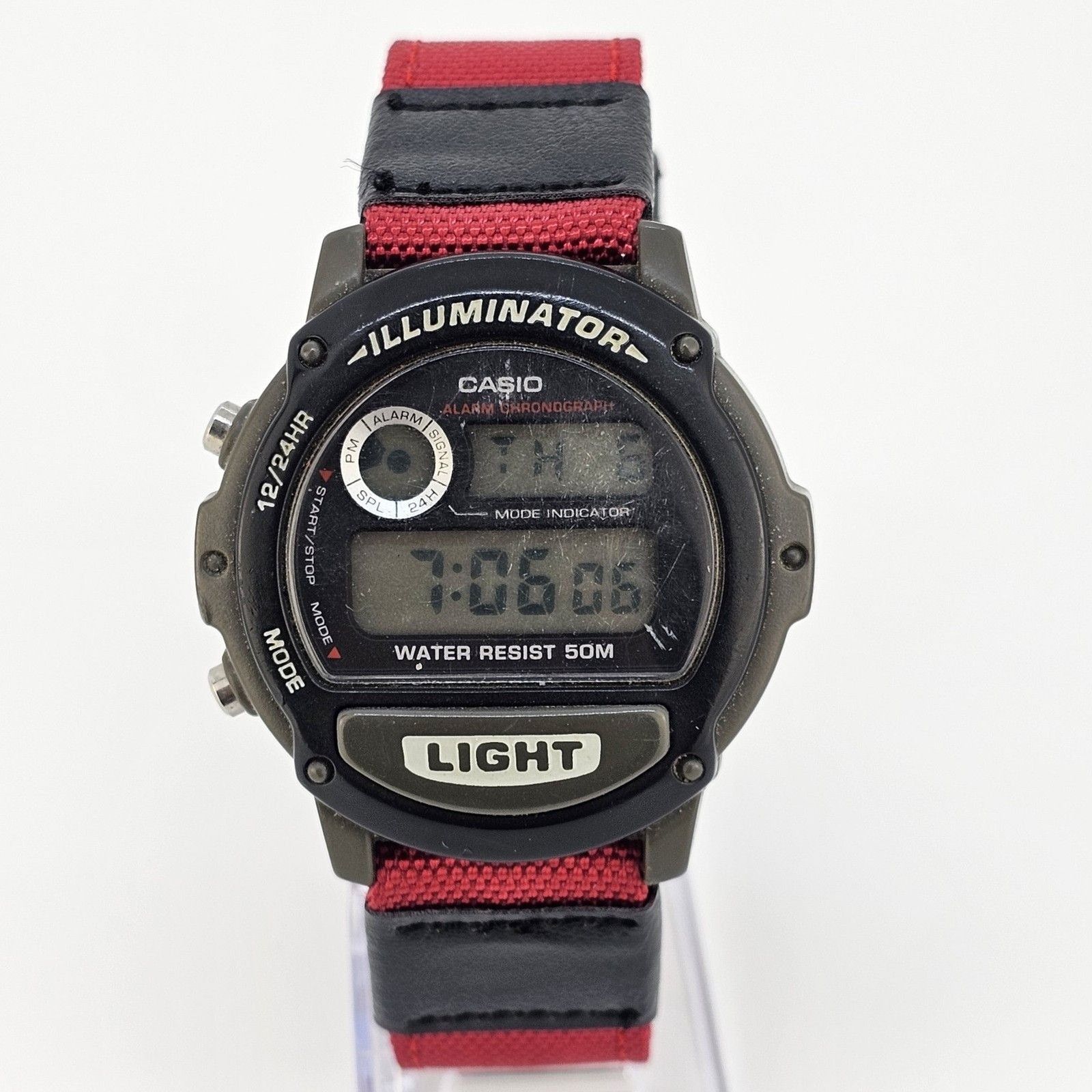 VTG Men’s Casio Digital Watch 44MM Gray Case New Red Black Canvas Bands