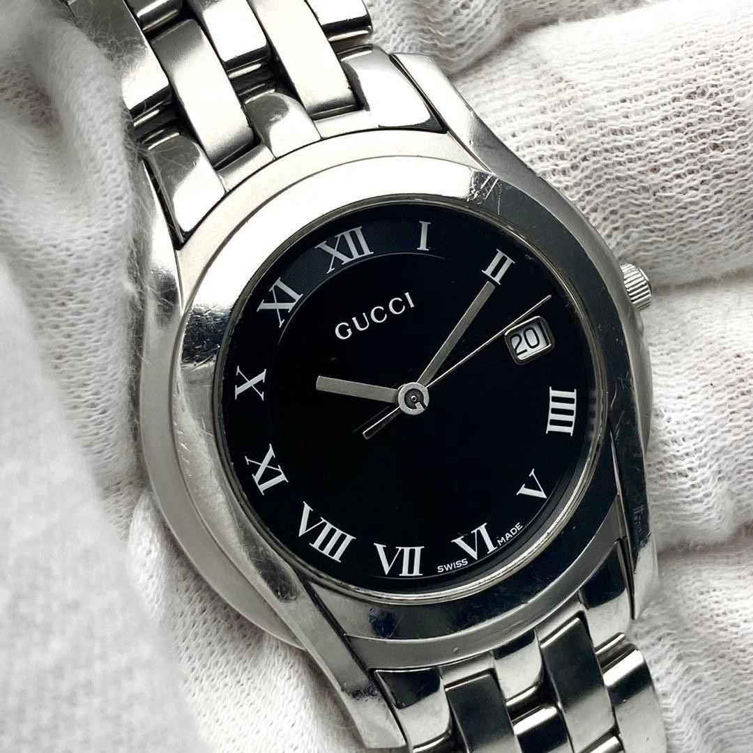 Gucci 5500M Date Quartz Silver Black Dial Wristwatch Japan 071705