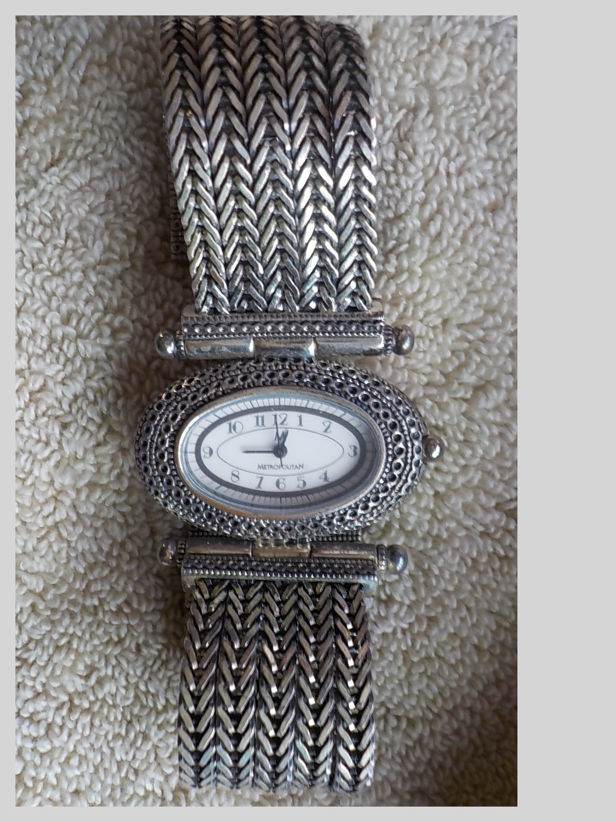 Vintage Metropolitan 925 Sterling Silver Wide Bracelet Watch Japan Quartz 103g