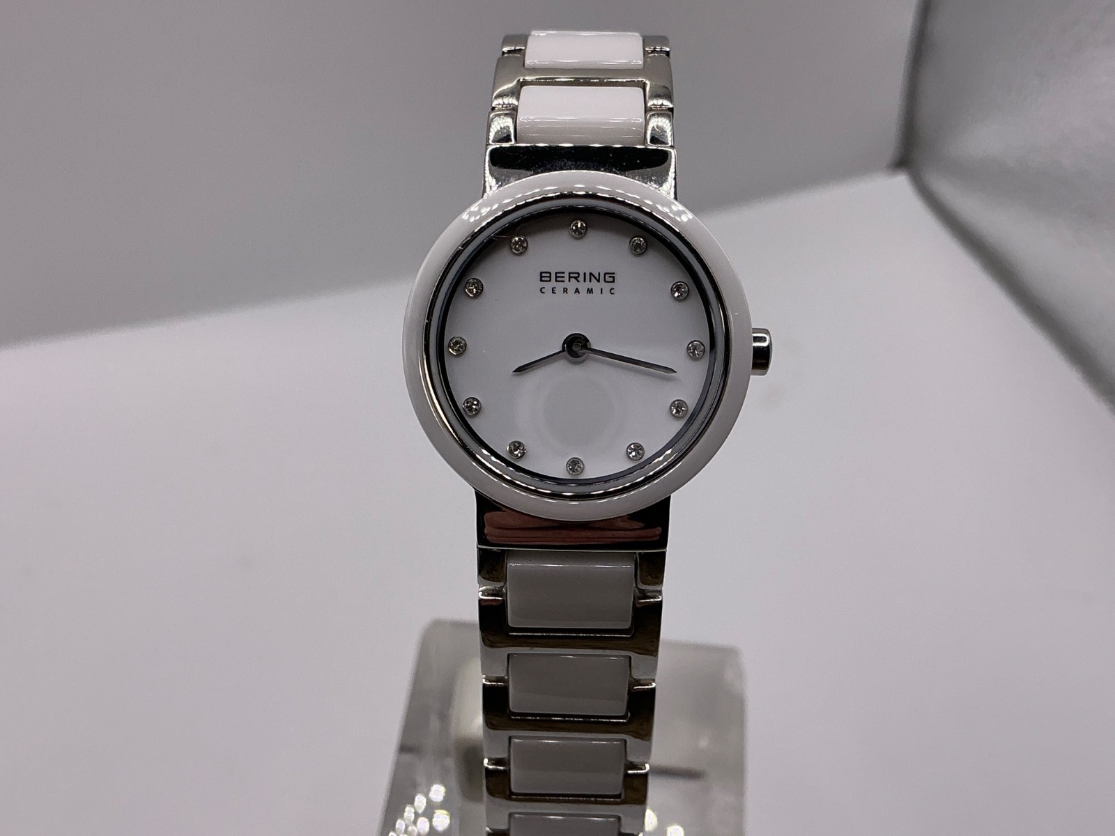 Bering Time Diamond Dial White Ceramic Link Ladies 25MM Quartz Watch 10725-754