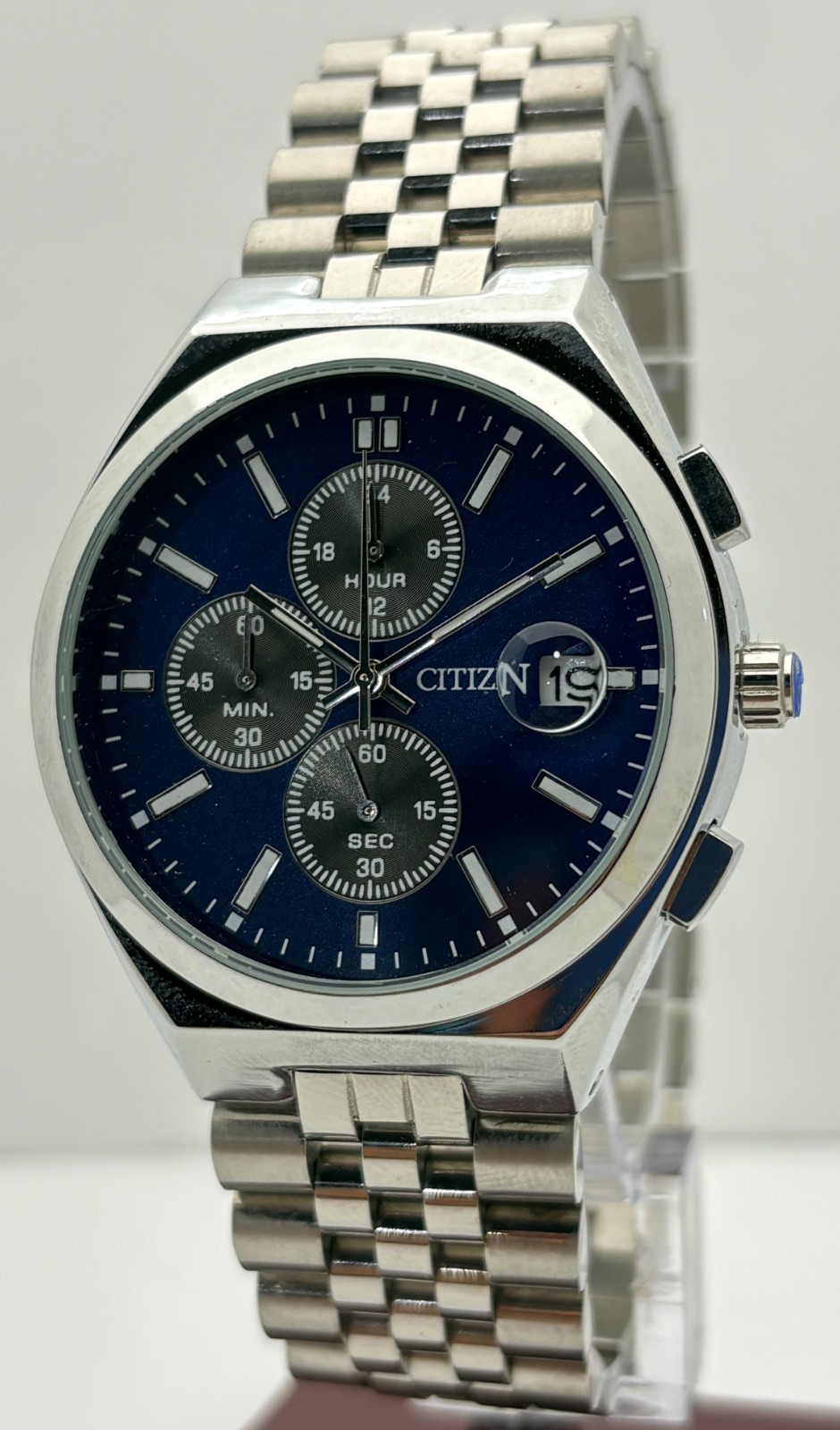 Refurbished Citizen Eco-Drive Chrono Quartz Blue Dial Sub-Sec/Date Wristwatch
