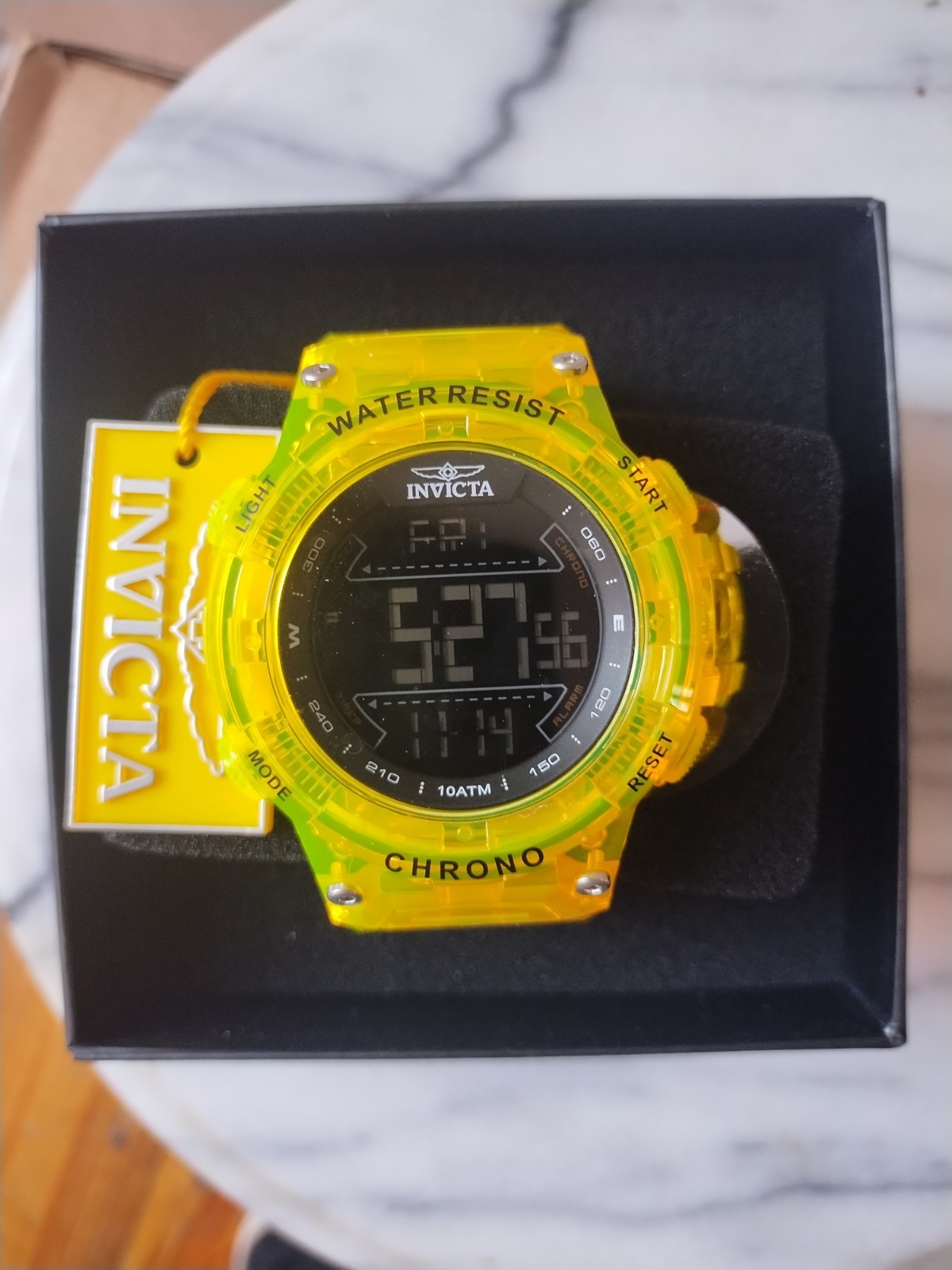 Invicta Men’s Waterproof 217399 Black Dial Yellow Silicone Band
