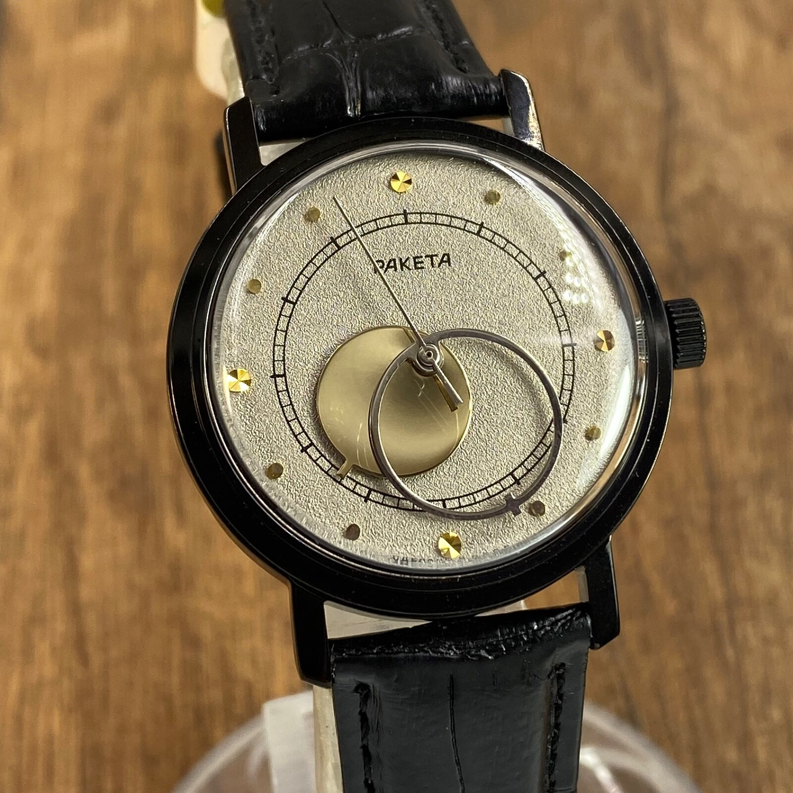 Raketa Copernic Copernicus Black mechanical Soviet Era mens Moon Sun watch NEW!
