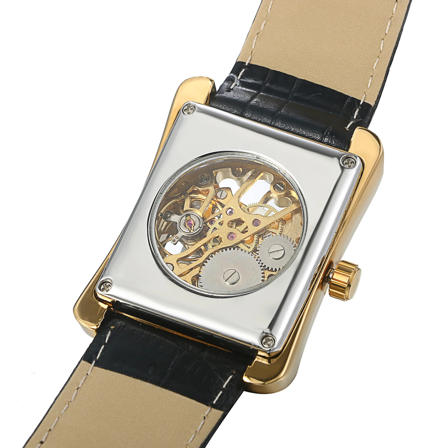 Lancardo Men’s Automatic Mechanical Watch Rectangular Leather Strap 3Bar