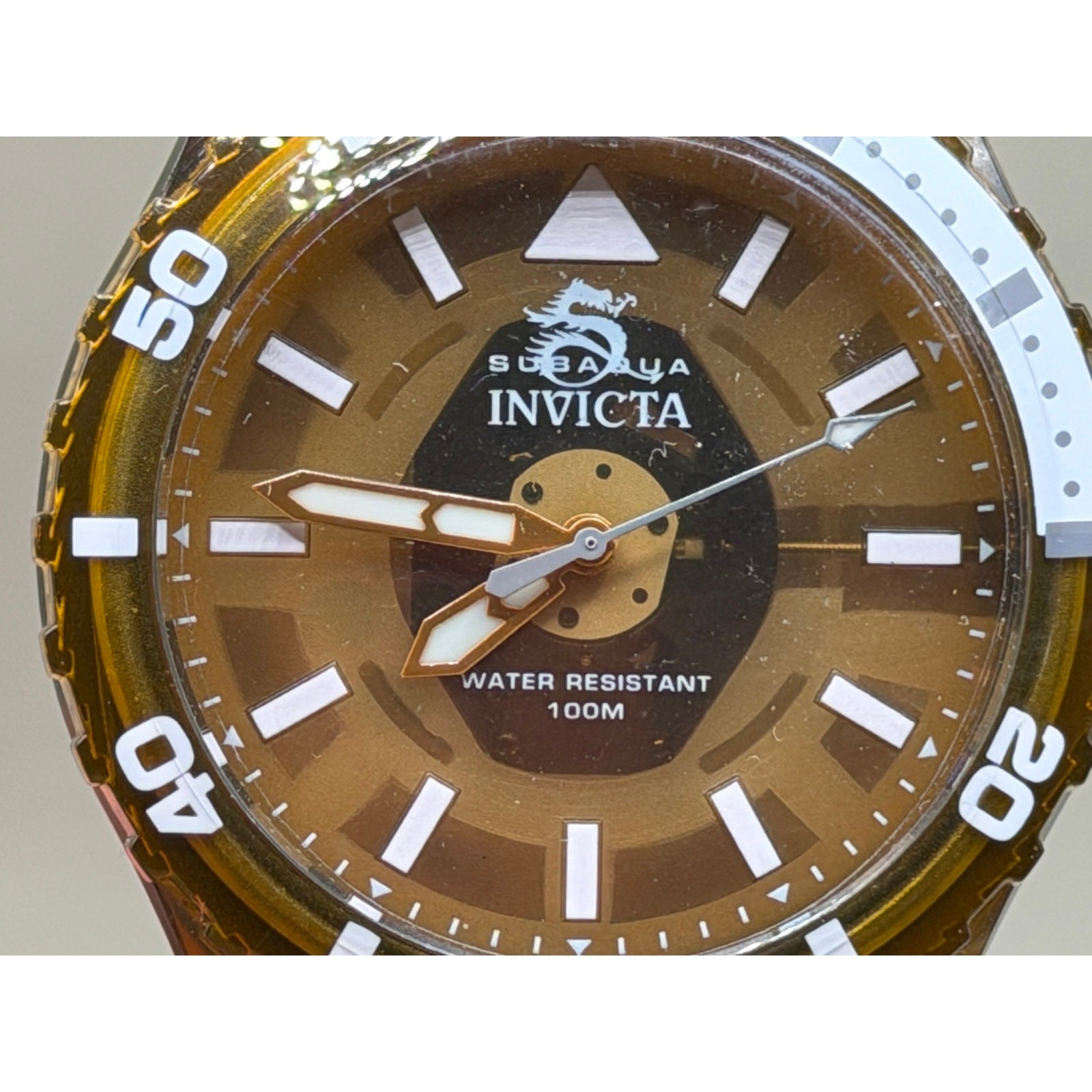Brand New Invicta Subaqua Brown White SCUBA Diver Watch 44mm Flame Fusion