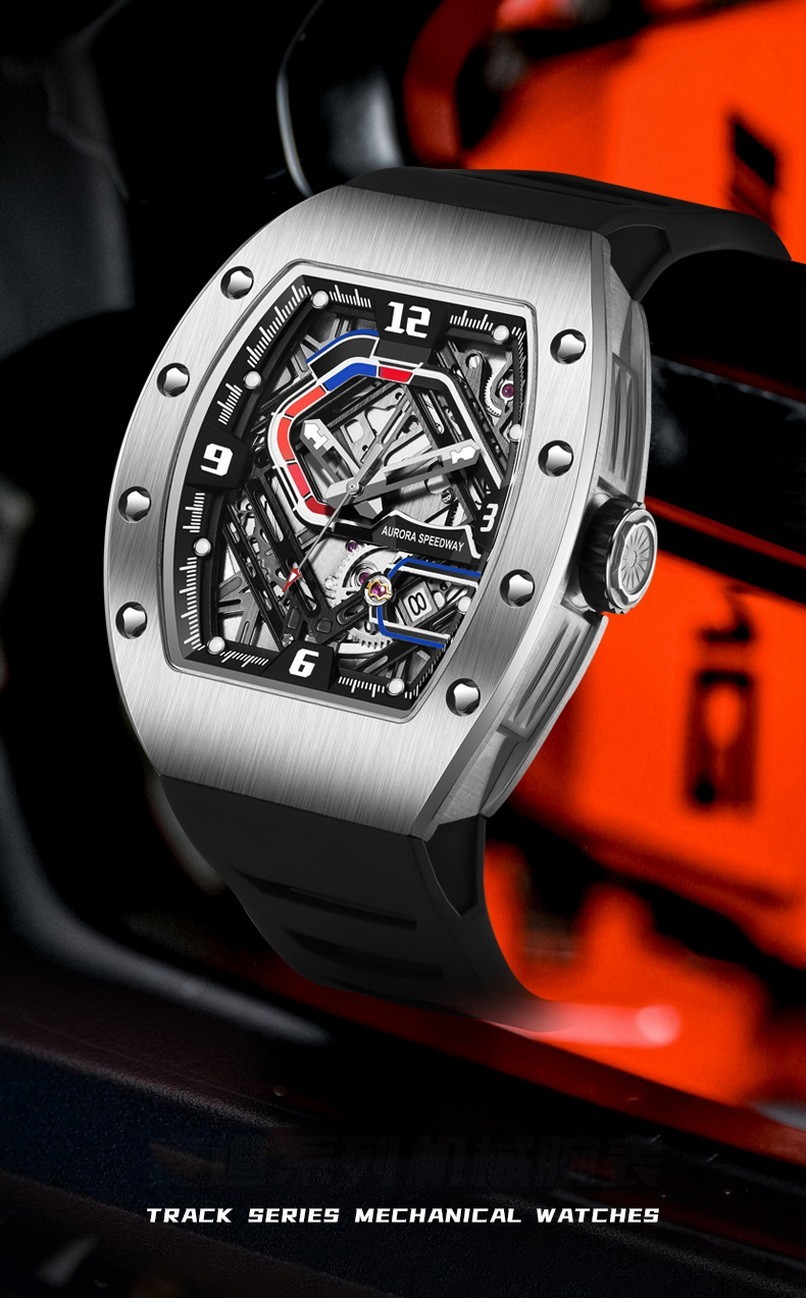 HANBORO Men Automatic Watch Tonneau Mechanical Wristwatch Racetrack Miyota 9015