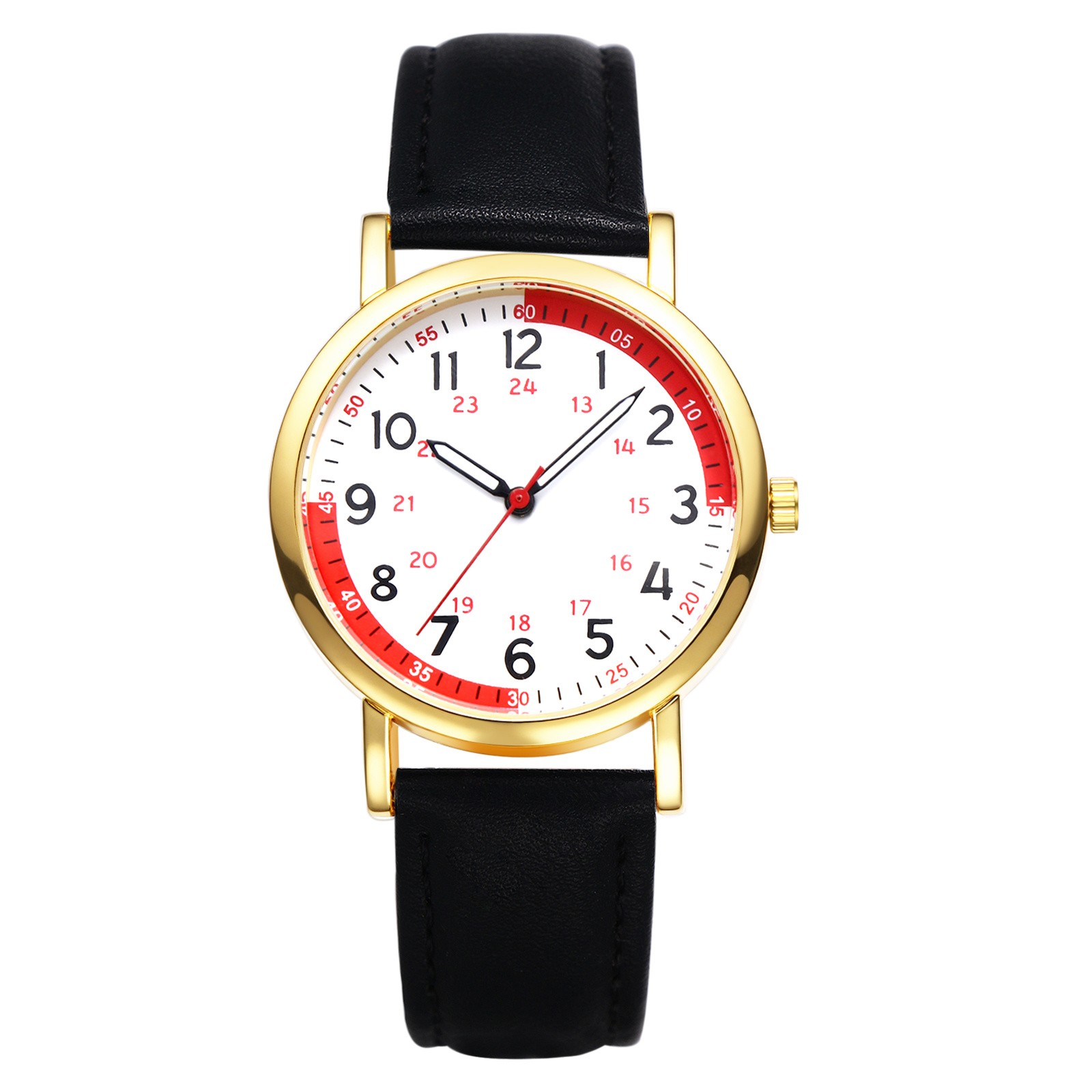 Womens Men Leather Band Easy Reader 24H/12H Dial Pulse Calculation Medical Watch