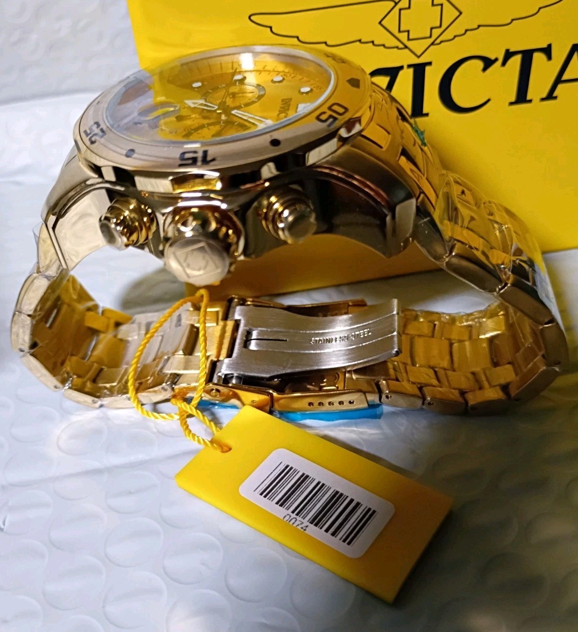 40- Invicta Pro Diver SCUBA Men’s Watch 48mm, Gold Bracelet Gold Dial 0074 NIB