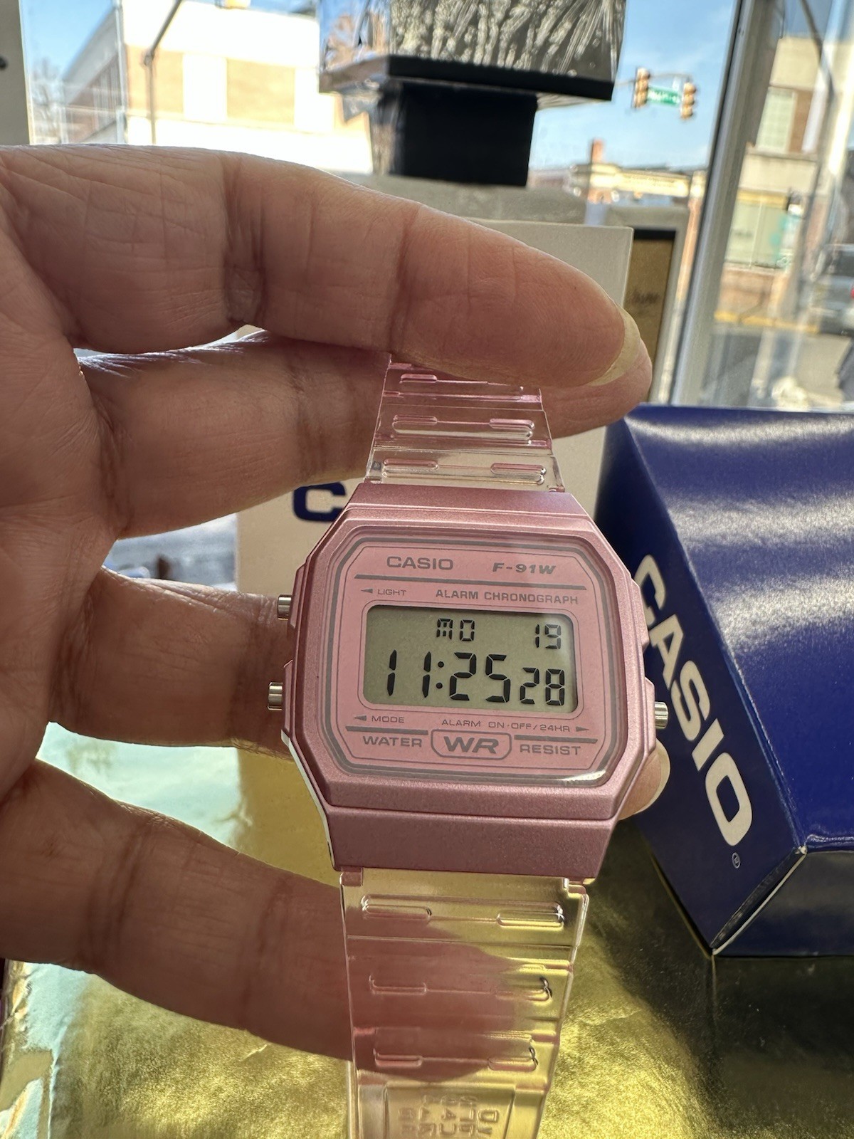 Casio F91WS-4, Digital Chronograph Watch, Pink Jelly Resin Band, Alarm, Date,