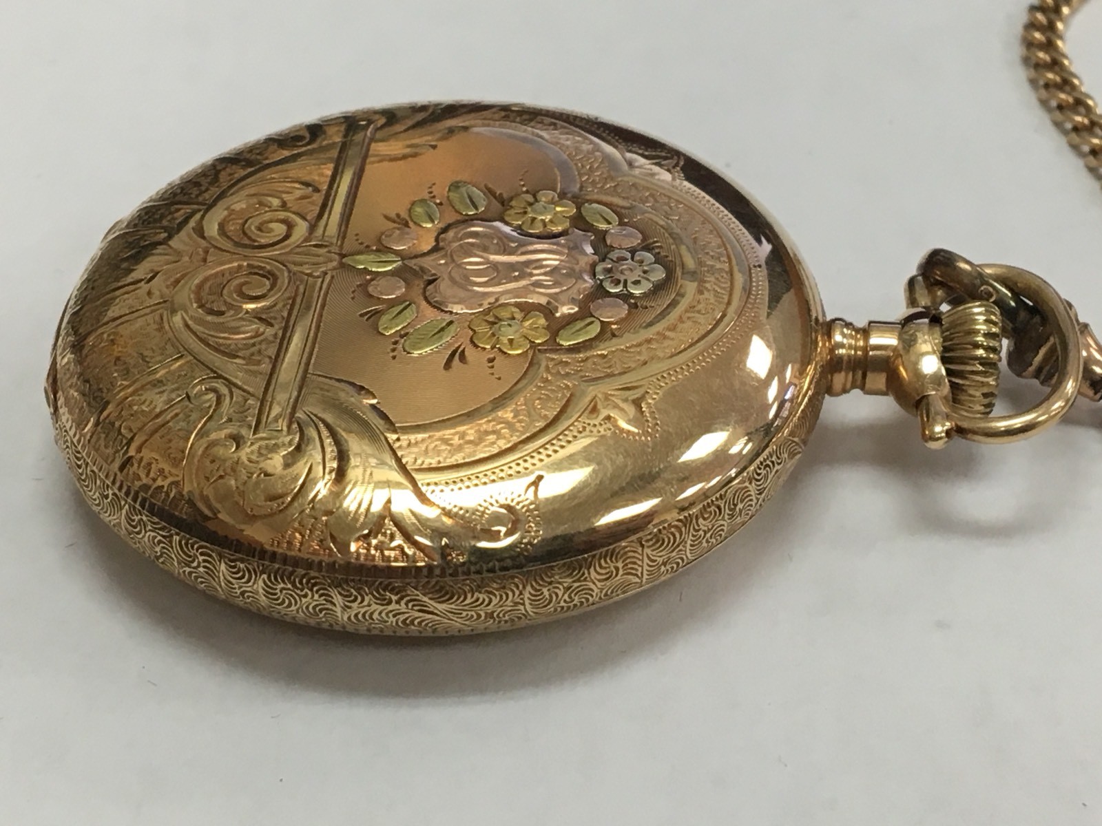 Illinois Pocket Watch Bunn Special 14K Tri Color gold case Model 8, 16S