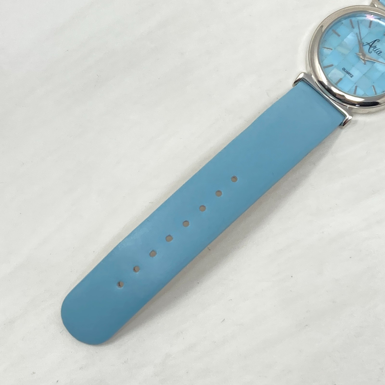 Aria Womens Watch 34mm Silver Tone Blue MOP Mosaic Round New Battery 8″