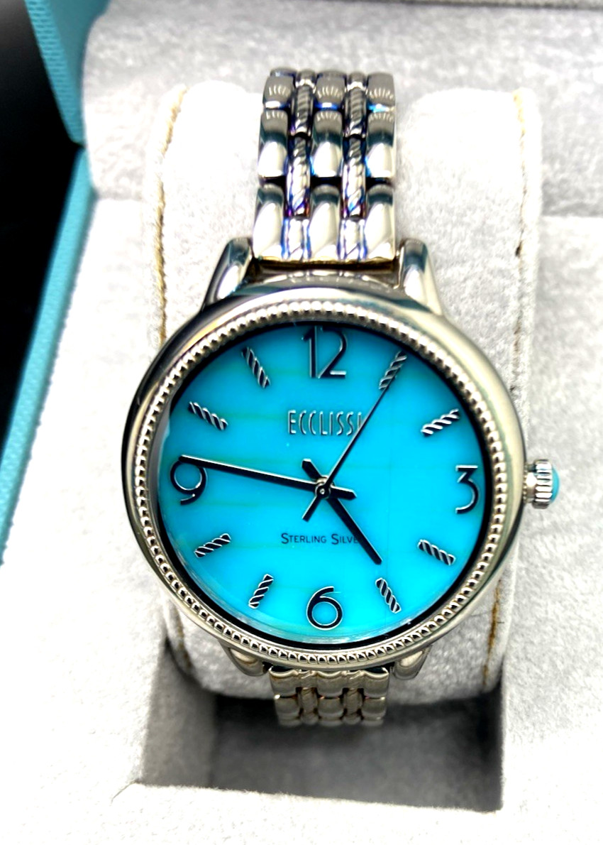 Ecclissi STERLING SILVER SLEEPING BEAUTY TURQUOISE FACE LADIES WATCH 33820 NIB