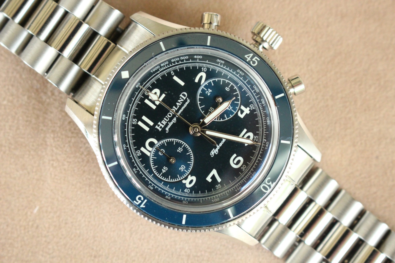 NASA SPACEPORT TRAINING FLIGHT SURGEON BLUE DIAL CHRONOGRAPH WATCH PATCH BOX SET