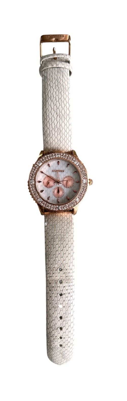 Express FMDEX1430 Crystal Bezel Snakeskin Pattern Rose Gold Women’s Chronograph
