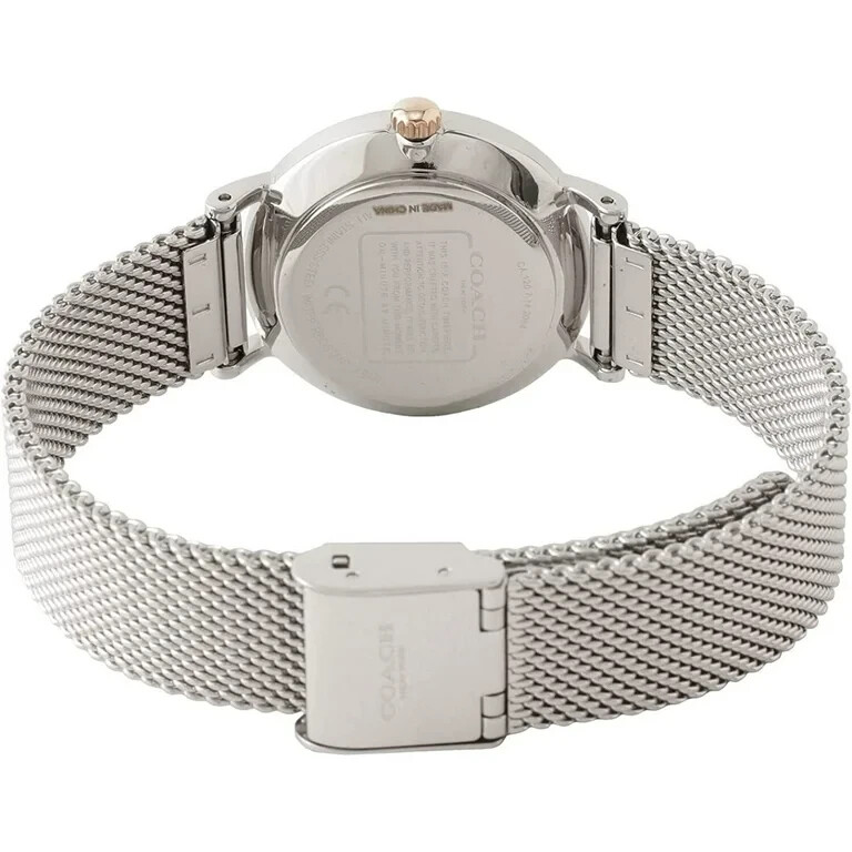 Coach 14503858 Perry Silver/Rose Gold Tone Logo Dial Mesh Band Women’s Watch