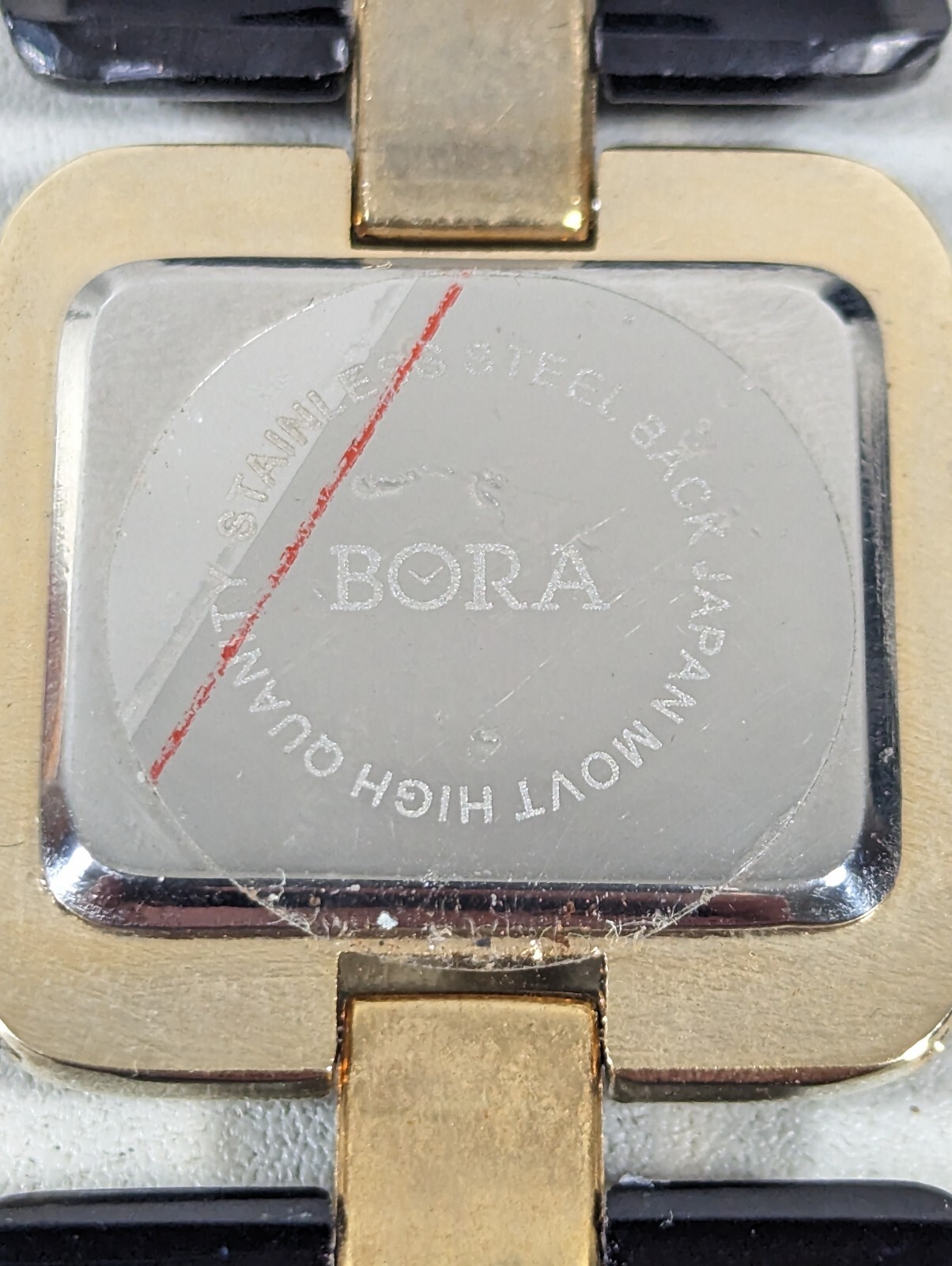 Bora White Dial Gold Tone Square Case Link Bracelet Band Watch