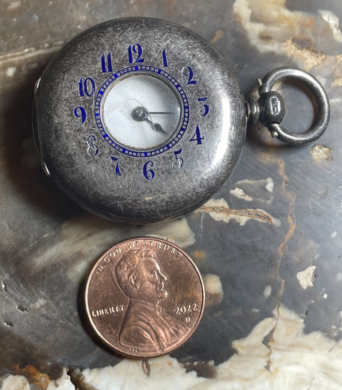 Antique Sterling Silver Half Hunter Pocket Watch Swiss Cylinder c. 1880s