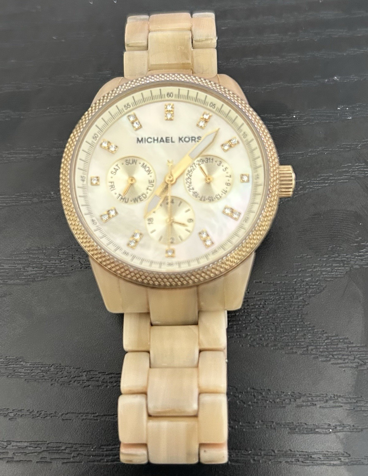 Michael Kors Women’s Multi-Dial Analog Watch Gold Case Beige Bracelet 50m