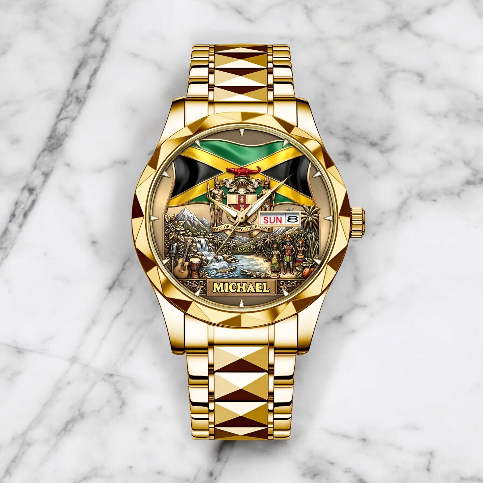 Personalized Jamaica Dial Watch Custom Name Jamaican Flag Pride Gift Men Heritag