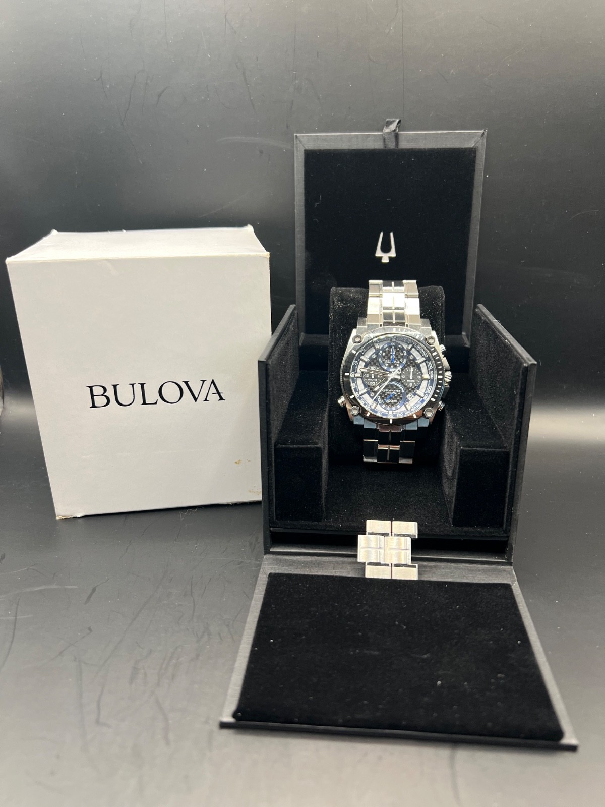 Bulova Precisionist Men’s Chronograph Silver Steel 30ATM 47mm Watch 98B316