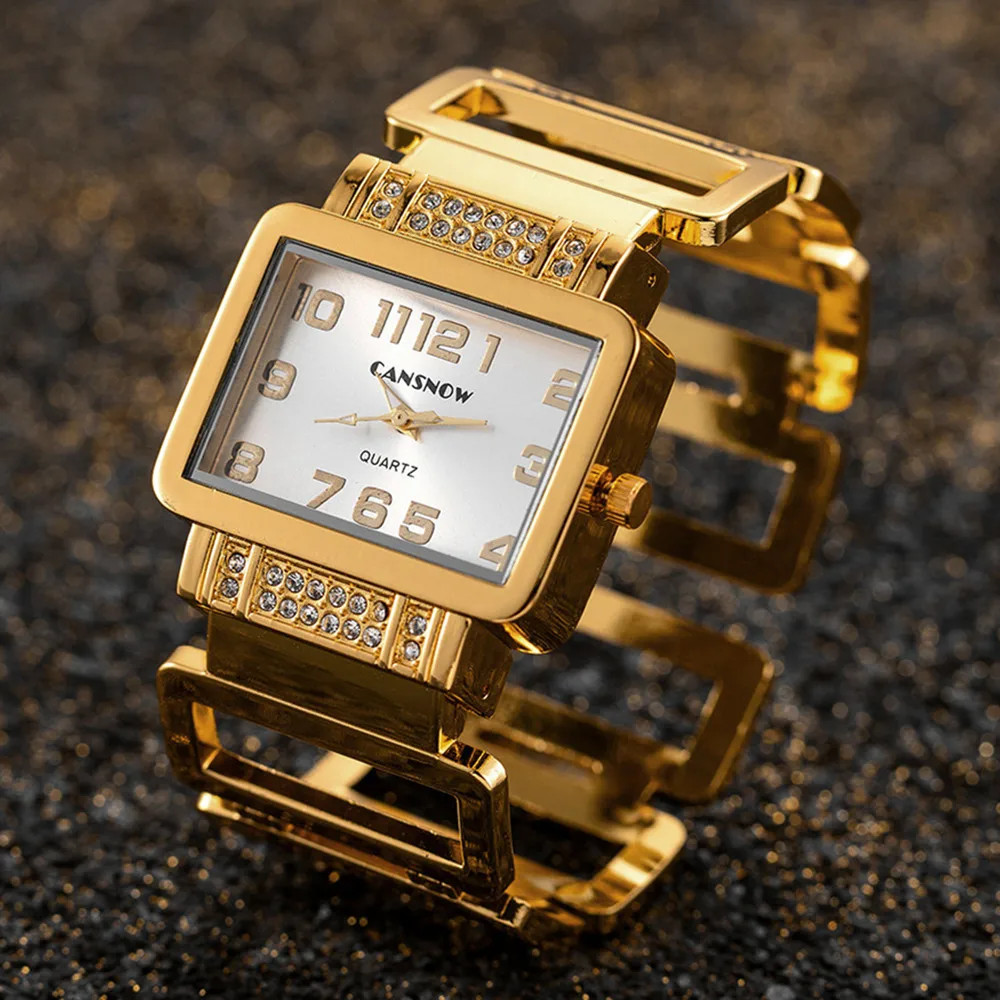 Cansnow Rectangle Ladies Wristwatch Gold Silver Bangle Watches for Women