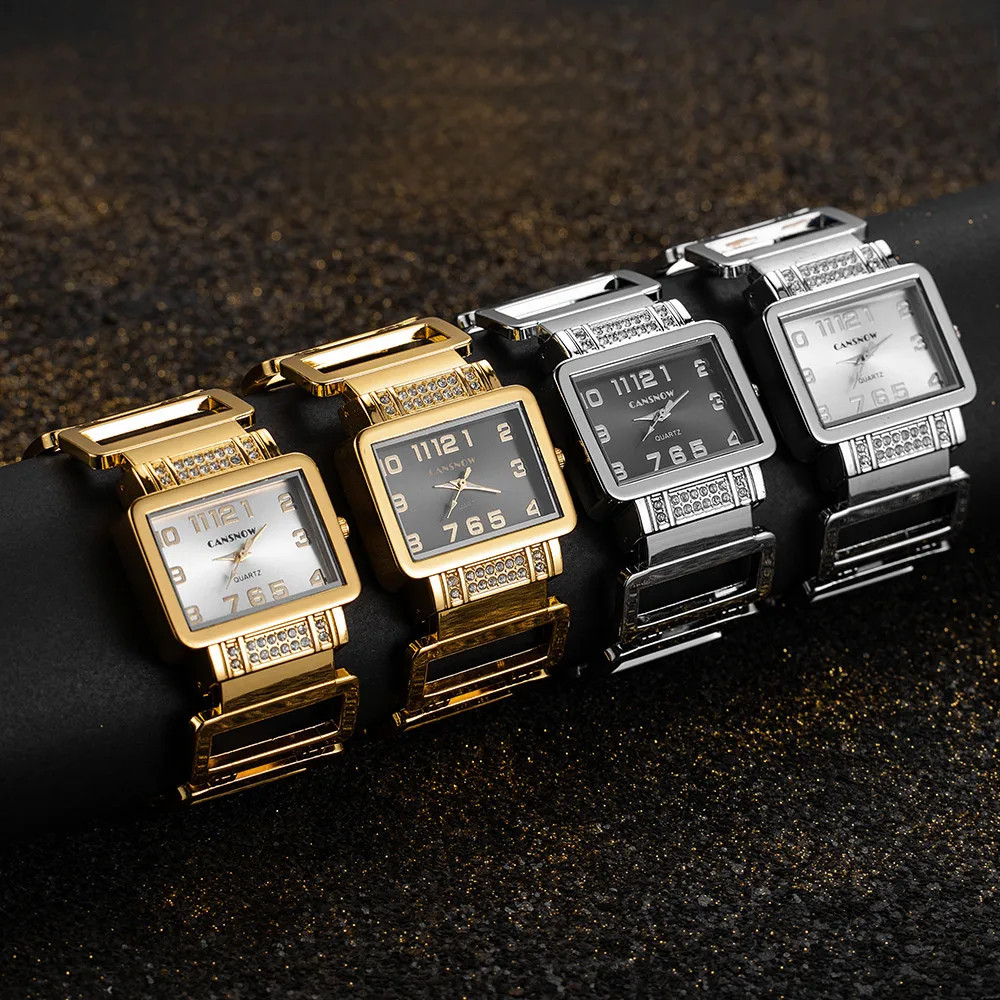 Cansnow Rectangle Ladies Wristwatch Gold Silver Bangle Watches for Women