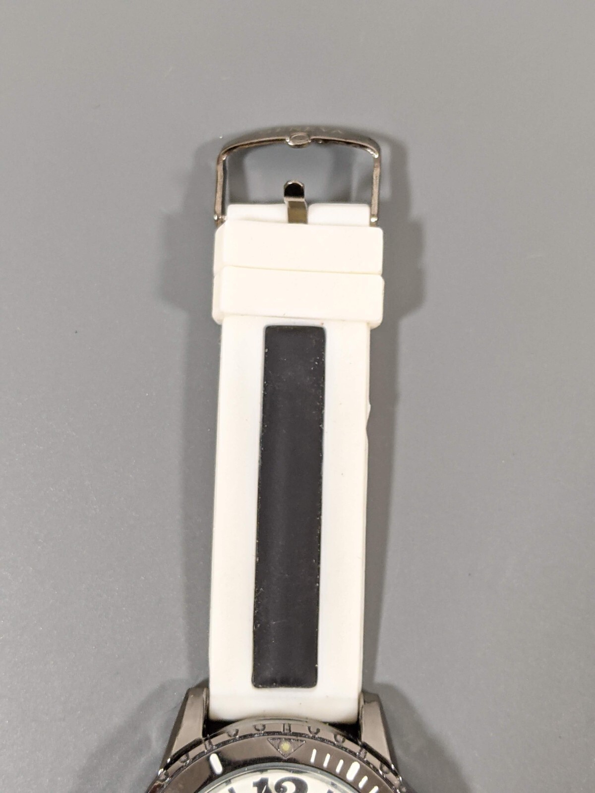 Geneva Black White Stripe Silicone Jelly Band Watch Round White Dial