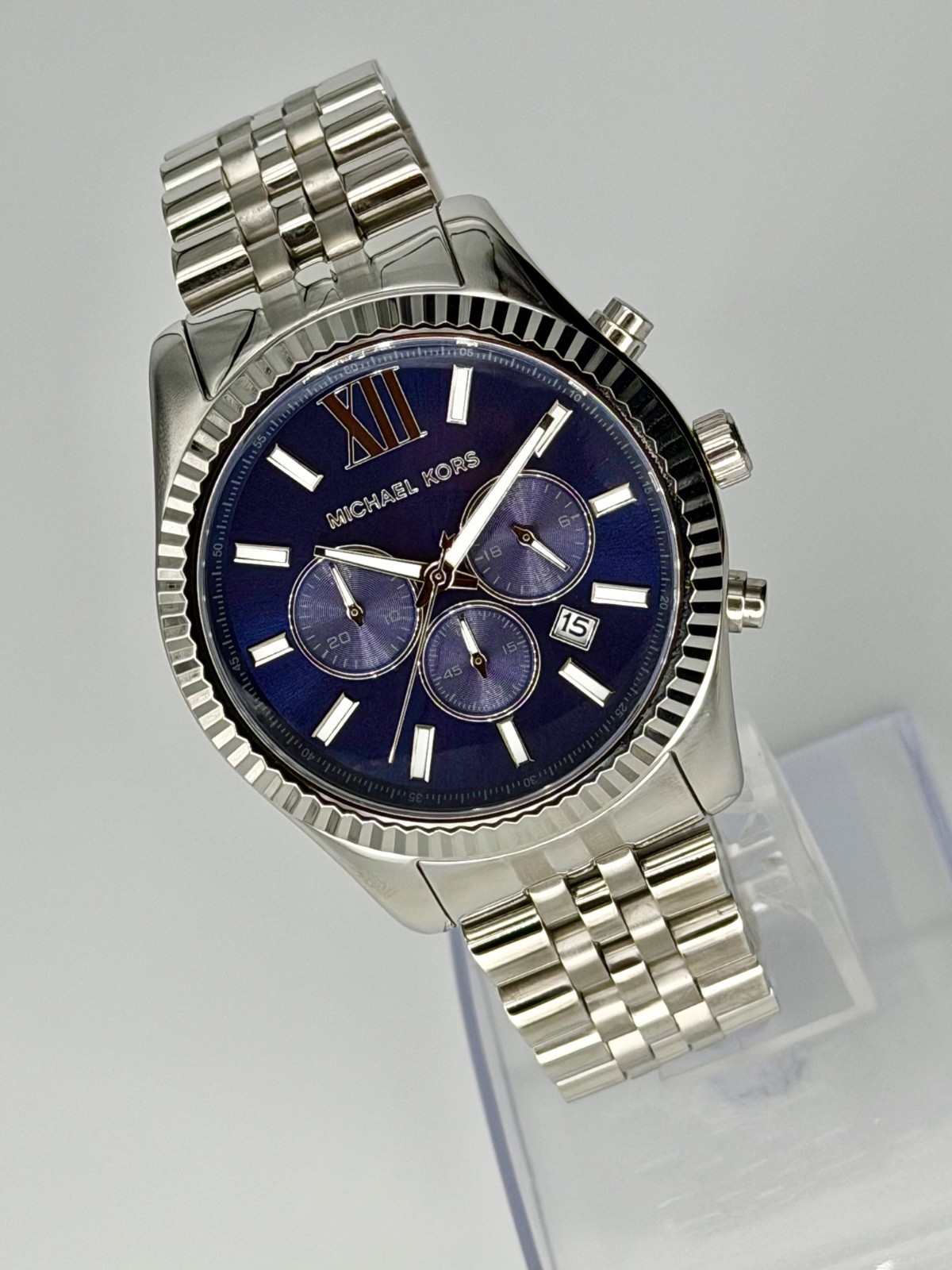 MICHAEL KORS Lexington MK8280 Chronograph 45 mm Navy Dial Silver Tone Wristwatch