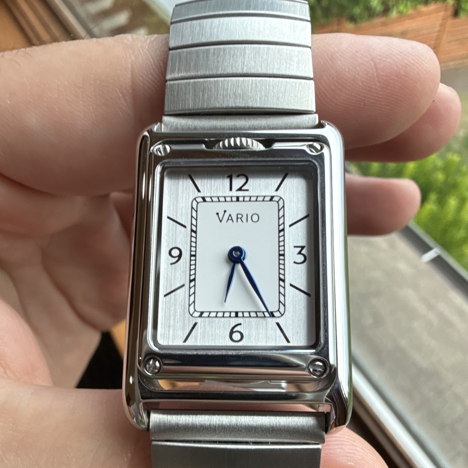VARIO Versa Reversible Quartz Rectangle Watch Silver and Black w/ Box Papers