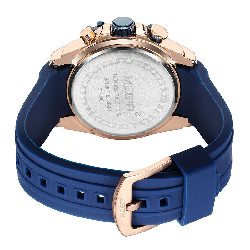 MEGIR Watch Men Waterproof Chronograph Calendar Military Male Rubber Wristwatch