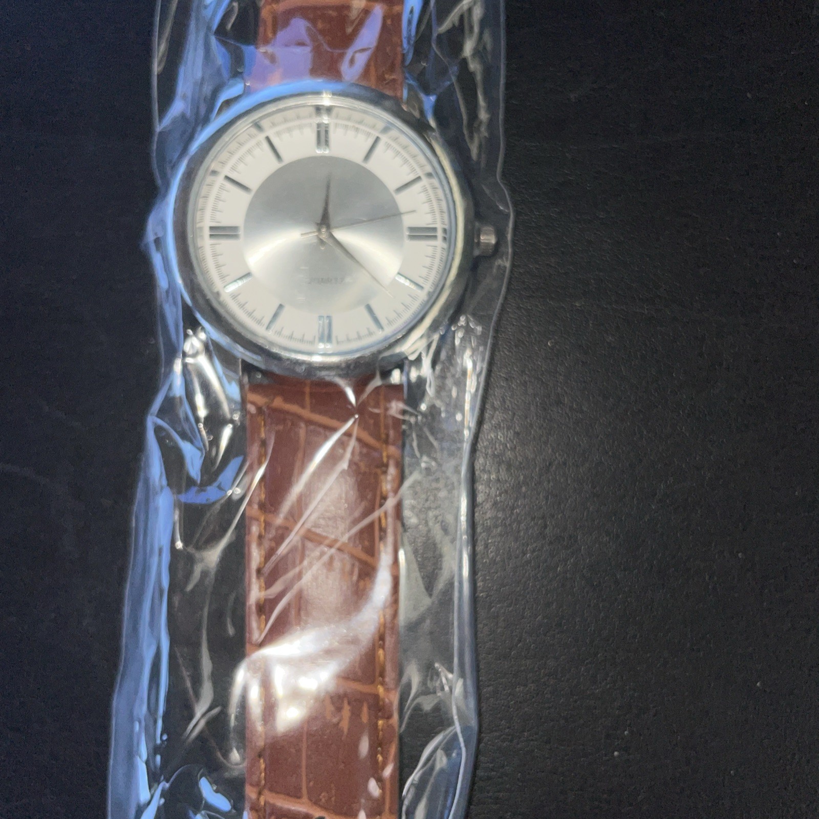 Analog Watch Brown Alligator Print Leather Band Stainless Steel Back