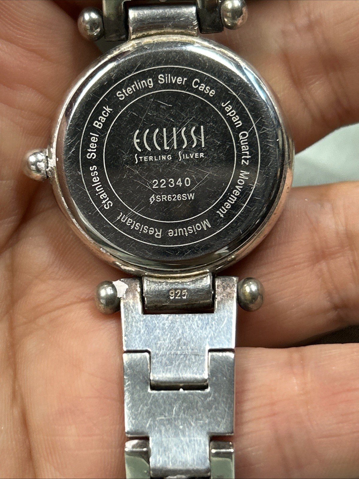 Solid 925 Ecclissi Sterling SilverWatchMother Of Pearl Dial Need Battery As Is