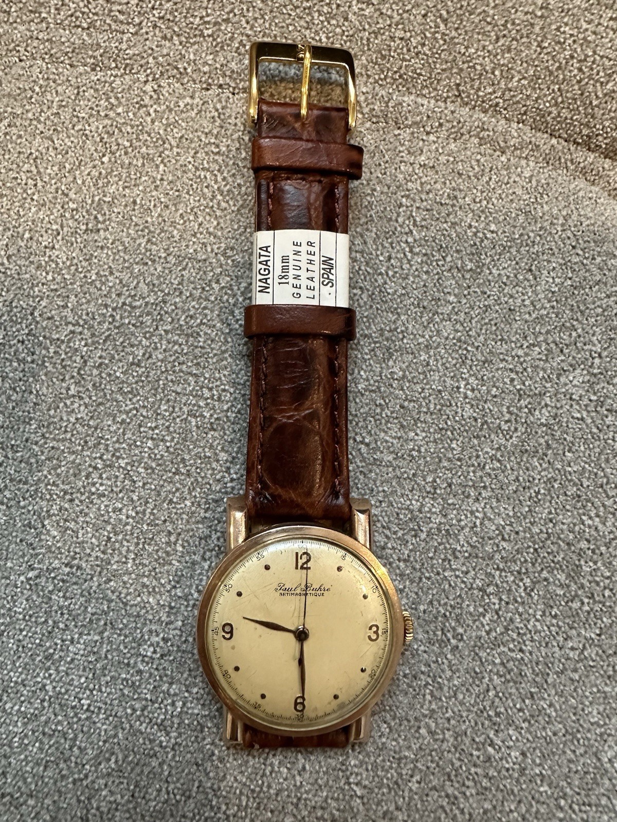 Vintage Paul Buhre 14K Gold Men’s Wristwatch w/ New Leather Band