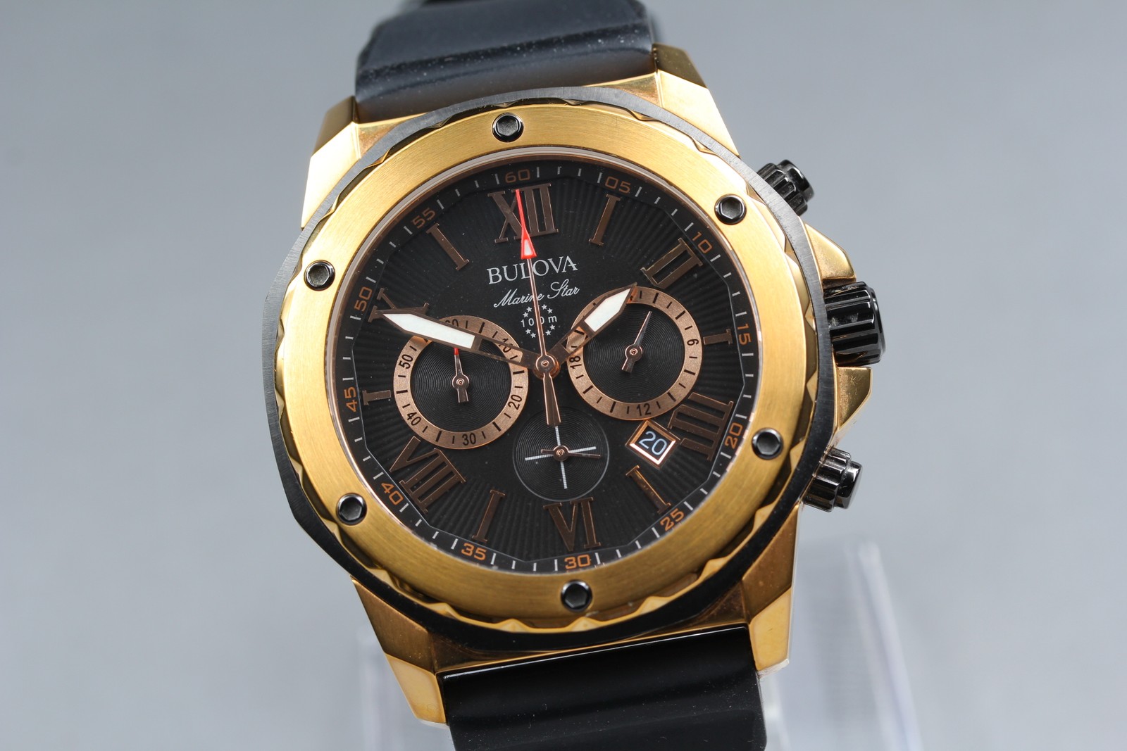 [N MINT] BULOVA Marine Star 98B104 Chronograph Gold Men’s QZ Watch From JAPAN
