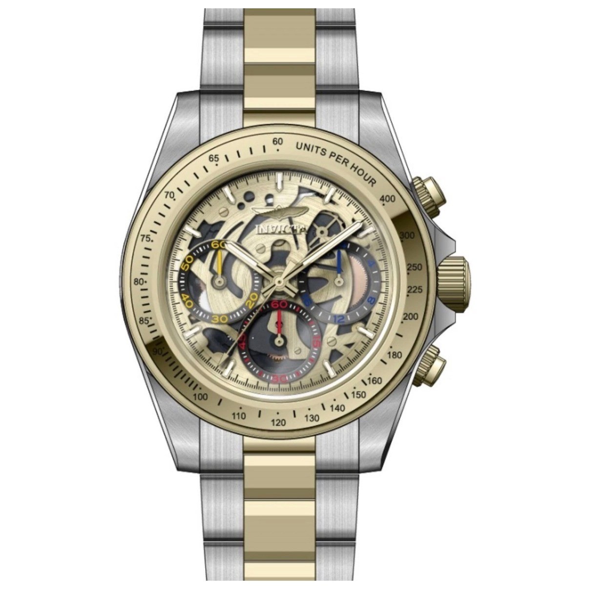 Invicta Speedway Exoprix Skeleton Chronograph Two Tone Gold Silver Watch New