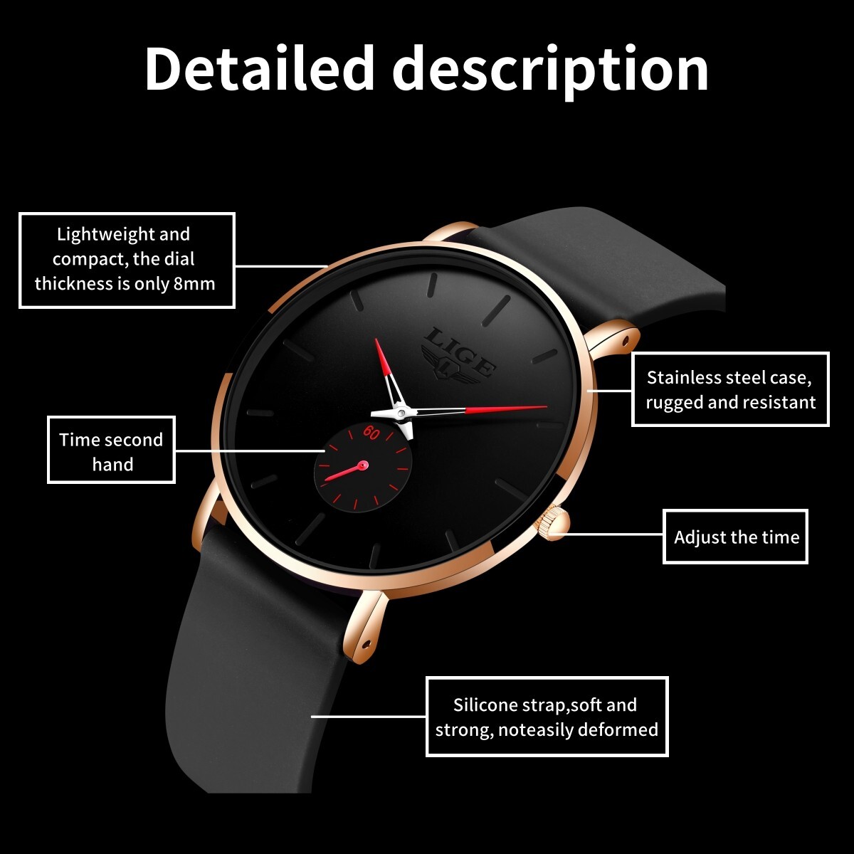 Men Watch Ultra-thin Quartz Second Dial 3ATM Waterproof Women Daily Wristwatch