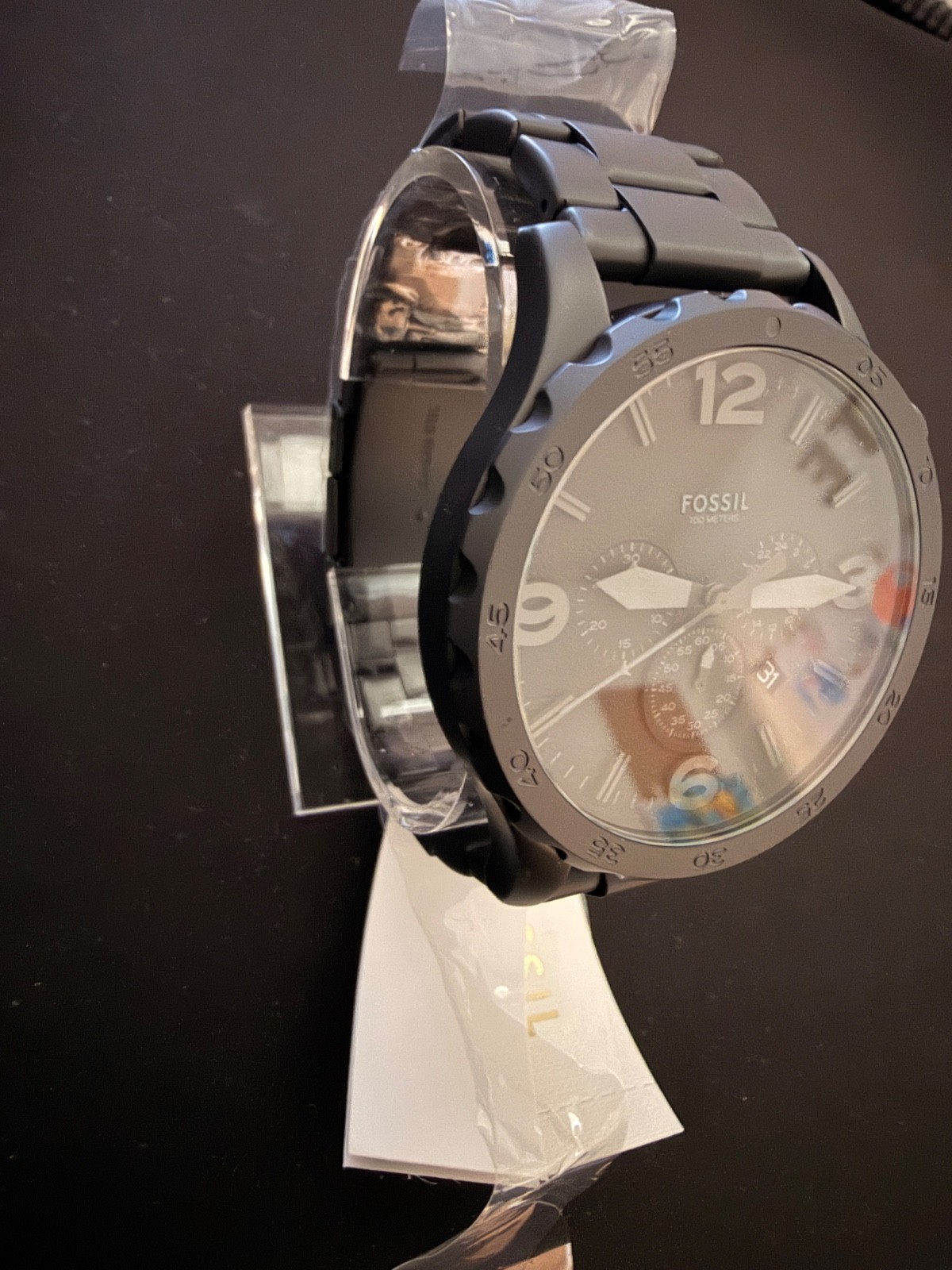 Fossil JR1401 Matte Black Stainless Chronograph Watch 10ATM 24mm Working Sleek