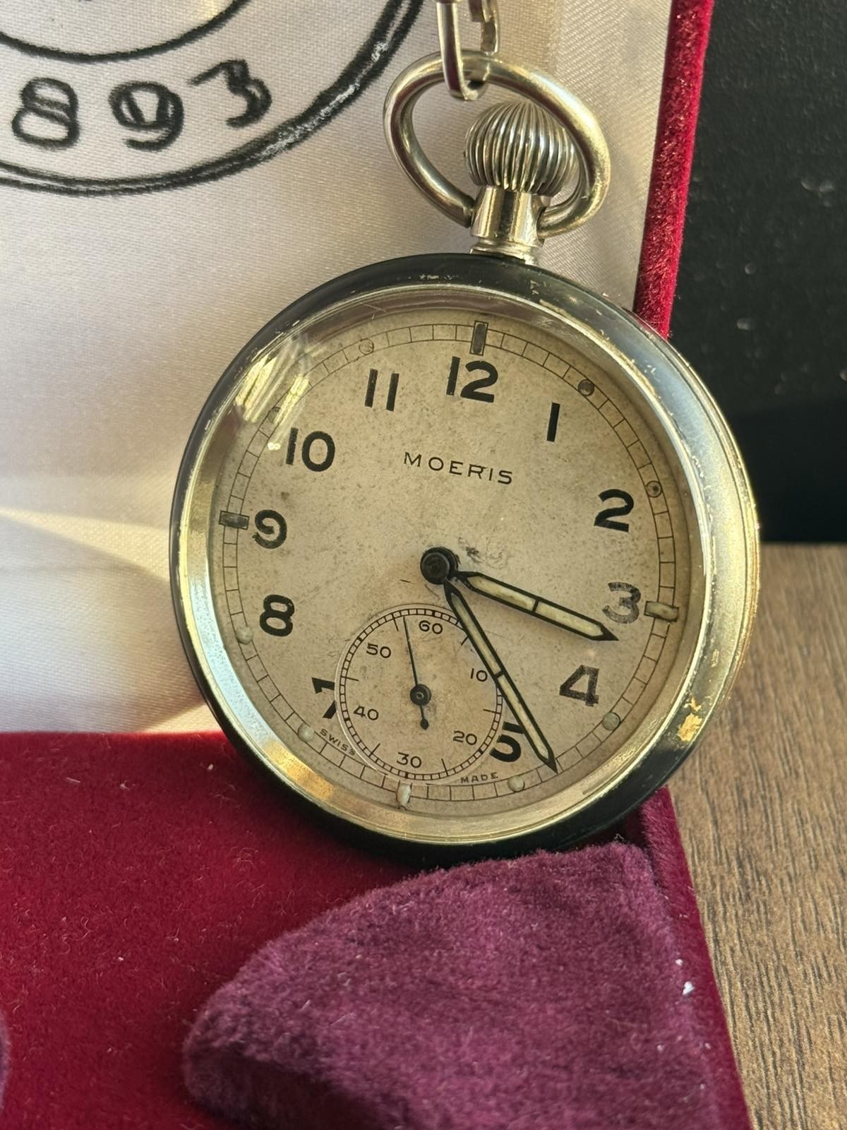 Antique Pocket Watch Swiss Mechanical MOERIS Military P Face Chain Civil Defense