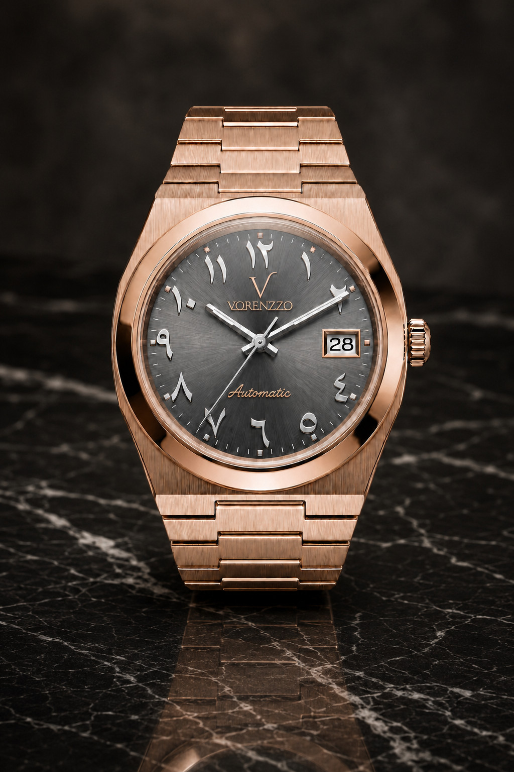VORENZZO Rose Gold Automatic Watch NH35 Grey Dial Arabic Luxury Men’s 40mm