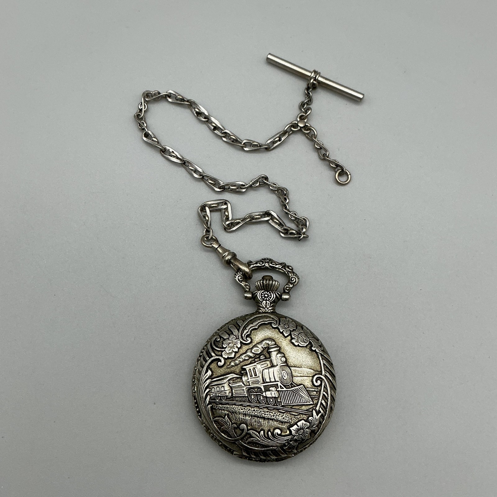 Churchill Pocket Watch Men 47mm Train Silver Gold Tone Full Hunter New Battery