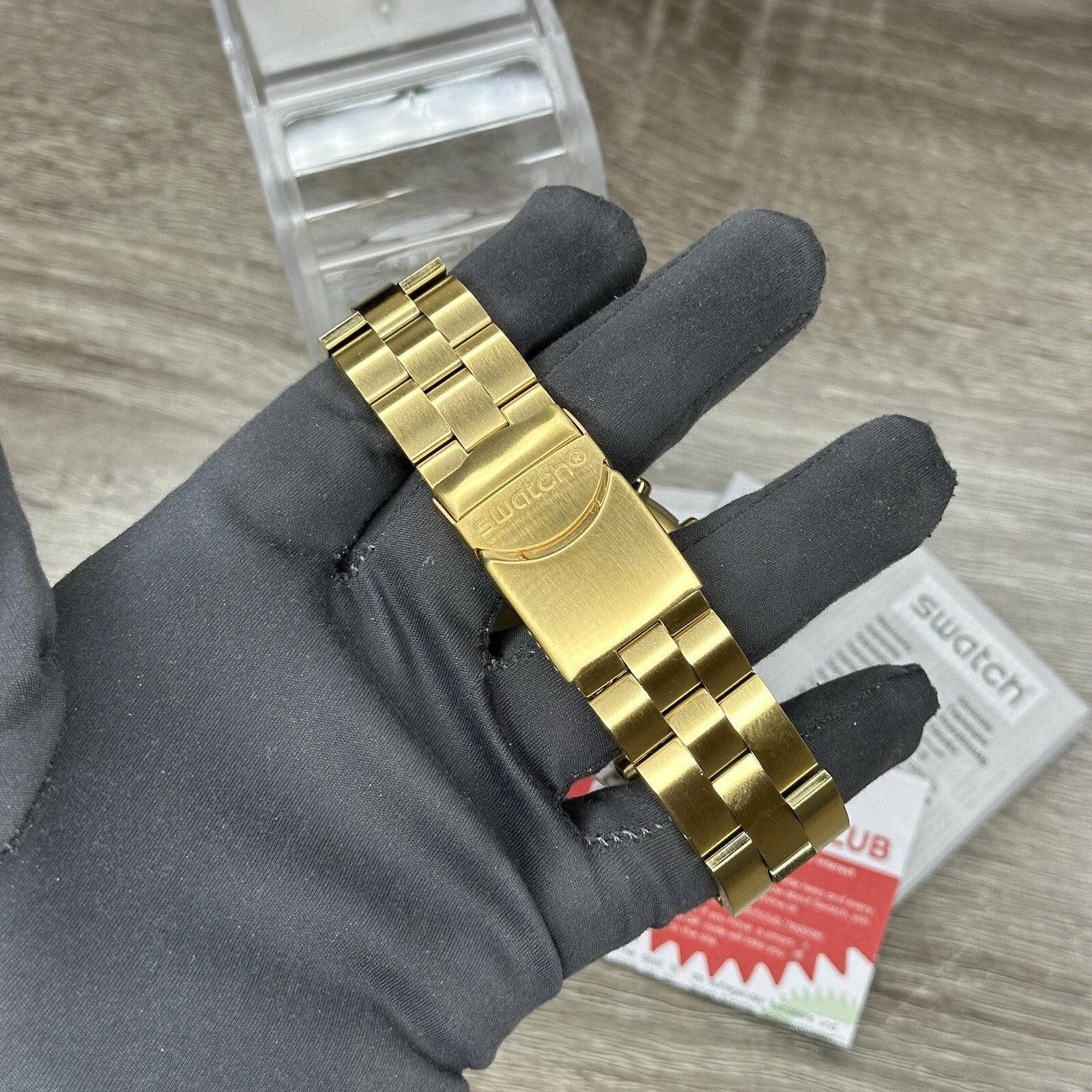 NEW✅ SWATCH IRONY FULL BLOODED GOLD CHRONO ALUMINUM 43MM WATCH SVCK4084