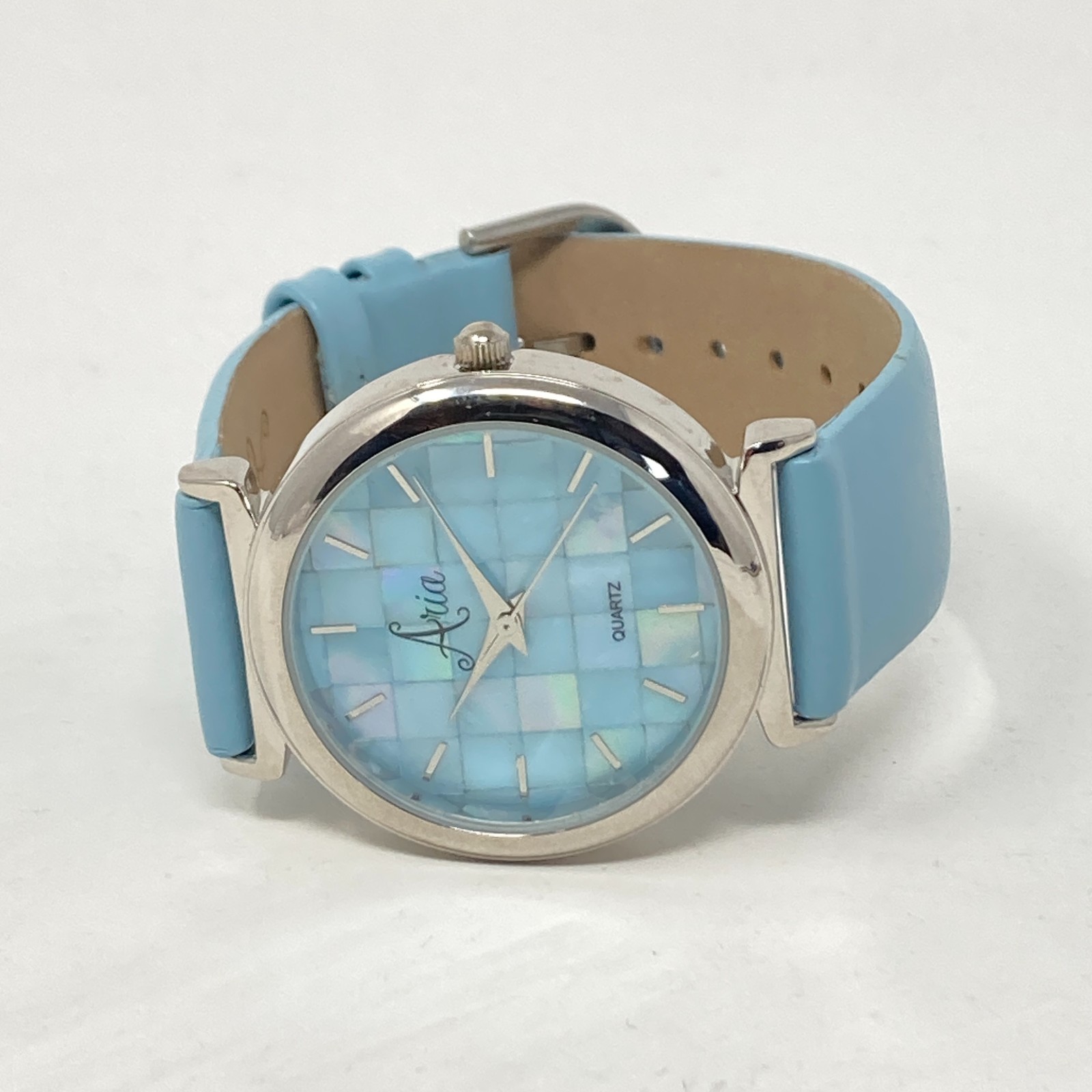 Aria Womens Watch 34mm Silver Tone Blue MOP Mosaic Round New Battery 8″